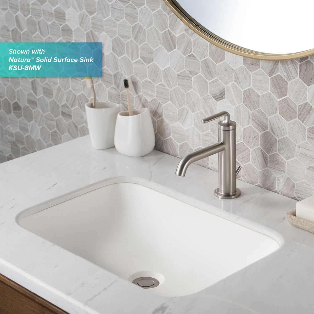 KRAUS Ramus Single Handle Vessel Sink Bathroom Faucet with Pop-Up Drain in Brushed Gold, KVF-1220BG