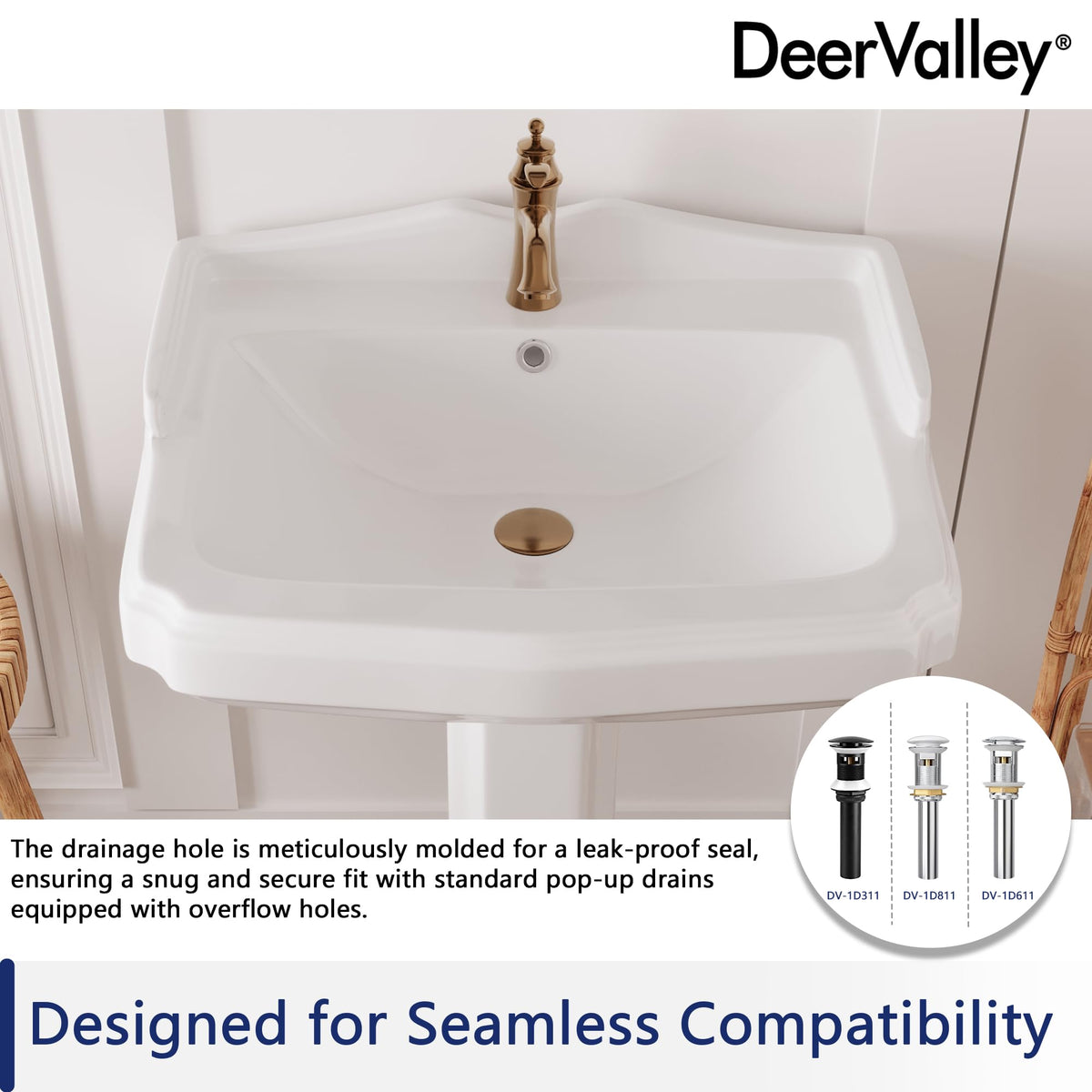 DeerValley Compact Bathroom Sink White 20"x17" Ceramic Sleek Basin DV-1P523