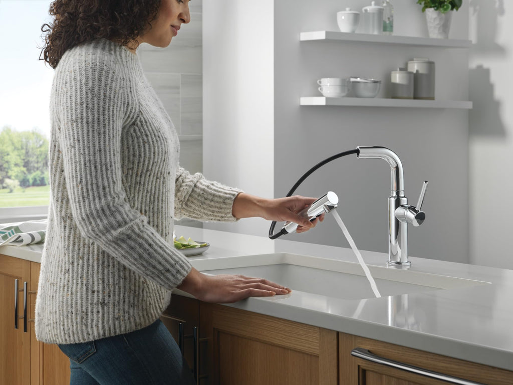 Delta Daneri Brushed Nickel Kitchen Faucet with Pull-Out Sprayer, Modern Single Hole Kitchen Sink Faucet, Single Handle, Stainless 16879-SS-DST