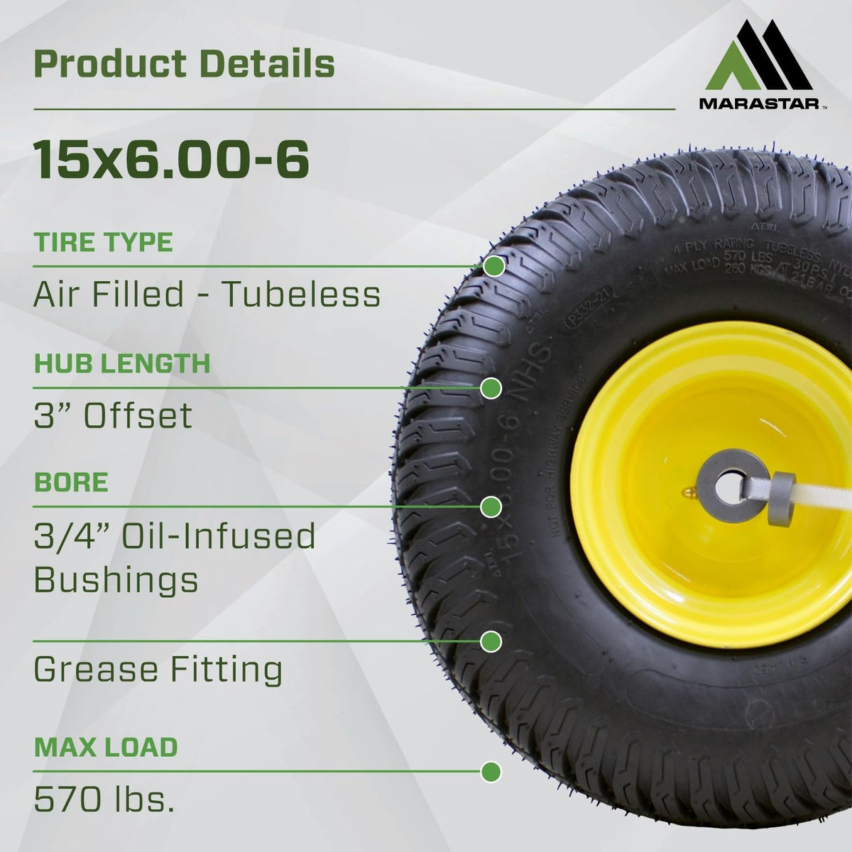 MARASTAR 21425 15x6.00-6 Tire and Wheel Assembly, Replacement Riding Lawn Mower Front Tires Compatible with 100 and 300 Series John Deere Riding Mowers, 2 pack