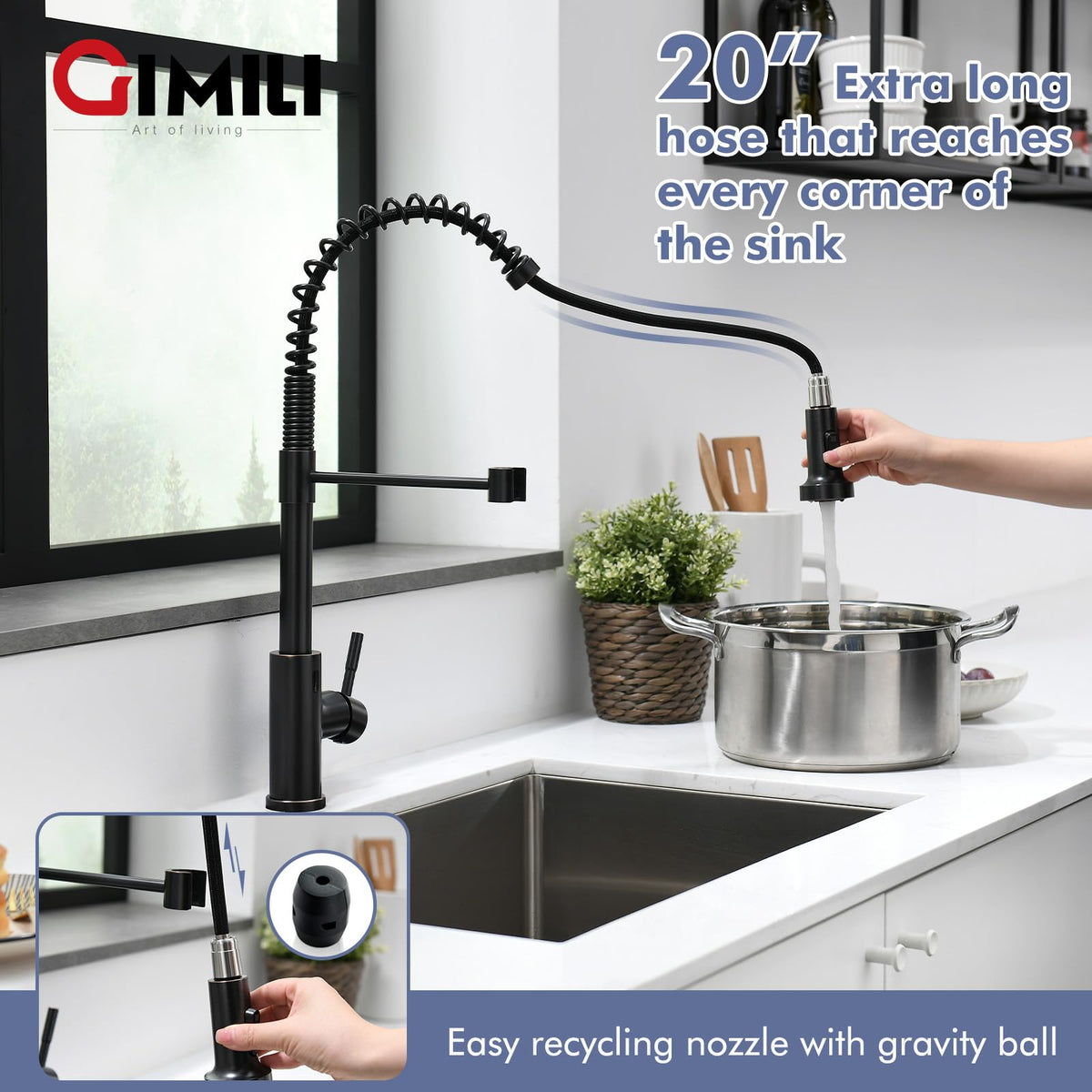 GIMILI Matte Black Touchless Kitchen Faucet with Spring Pull Down Sprayer