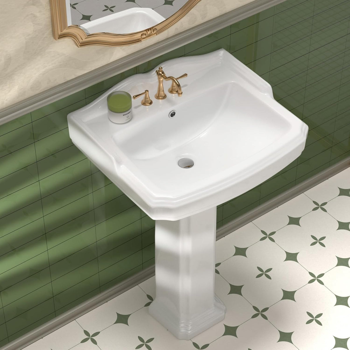 23"x19" Porcelain Retro Bathroom Pedestal Sink White 3 Hole
