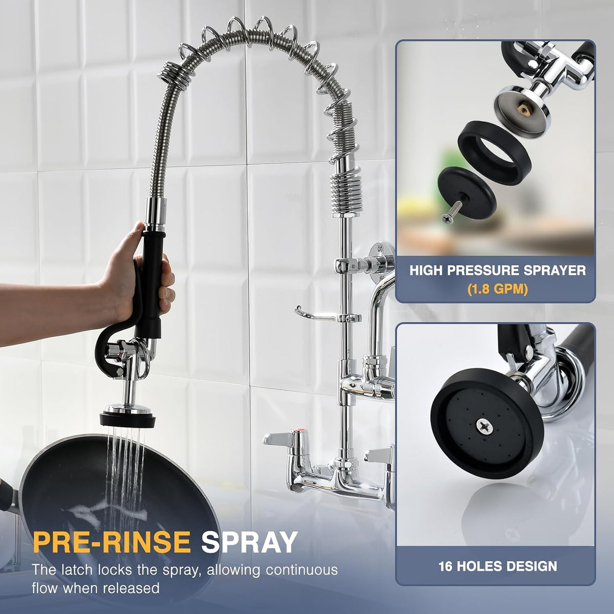 CENOSA 25" Commercial Sink Faucet Wall Mount with Pre-Rinse Sprayer