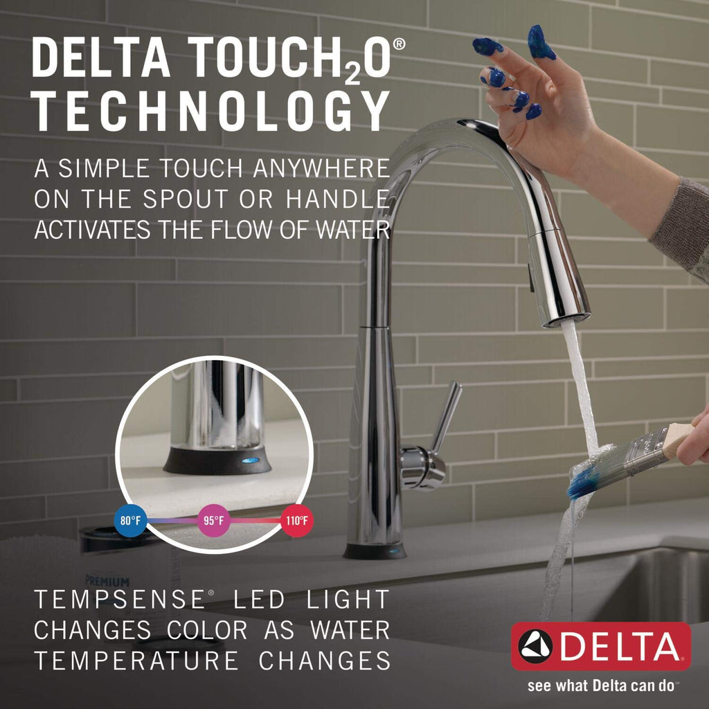 Delta Essa Brushed Nickel Kitchen Faucet with Pull Down Sprayer, Modern Single Hole Kitchen Sink Faucet, Single Handle, Arctic Stainless 9113-AR-DST
