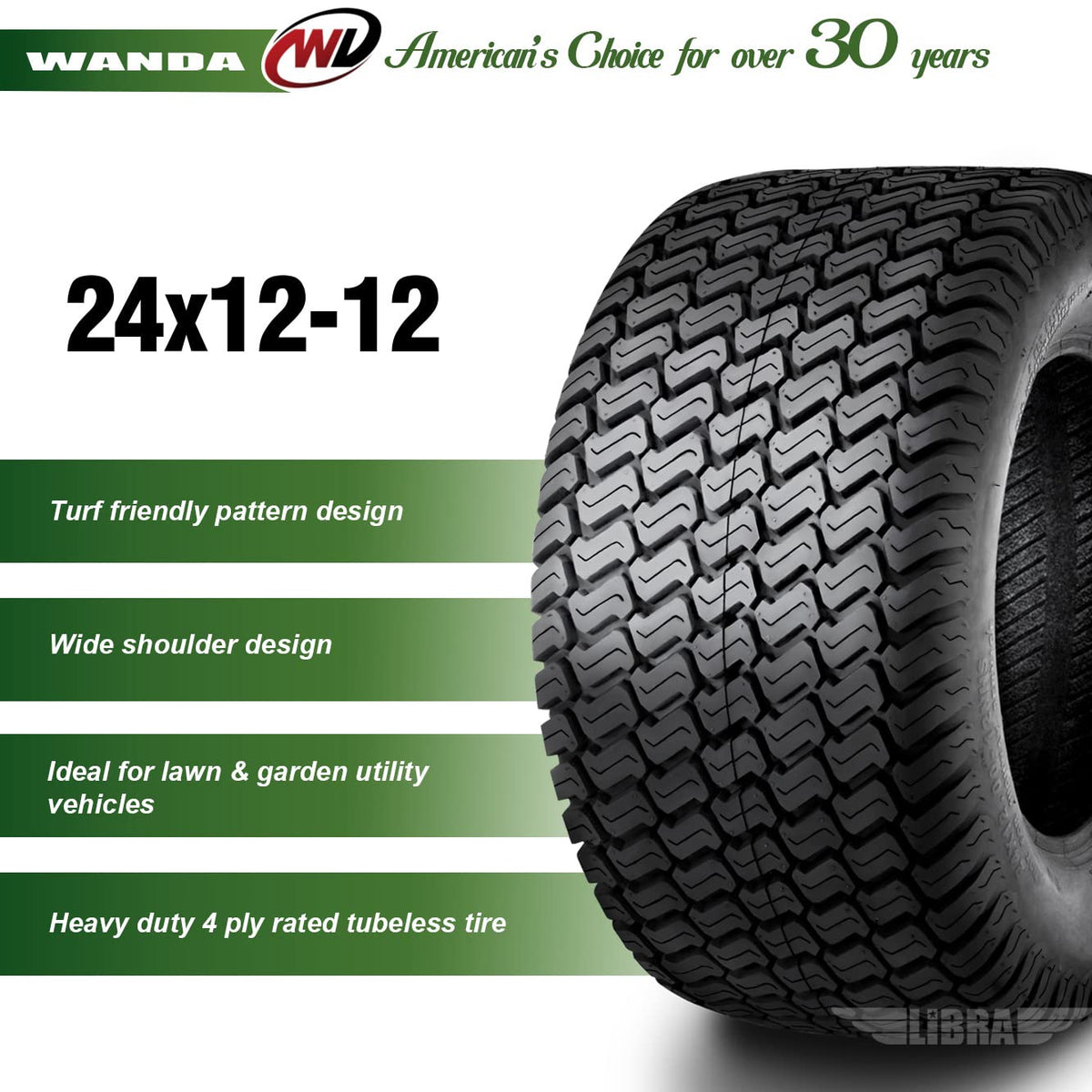 WANDA 4PC Lawn Mower Turf Tires 15x6-6 Front & 20x10-8 Rear 4PR-13016/13040