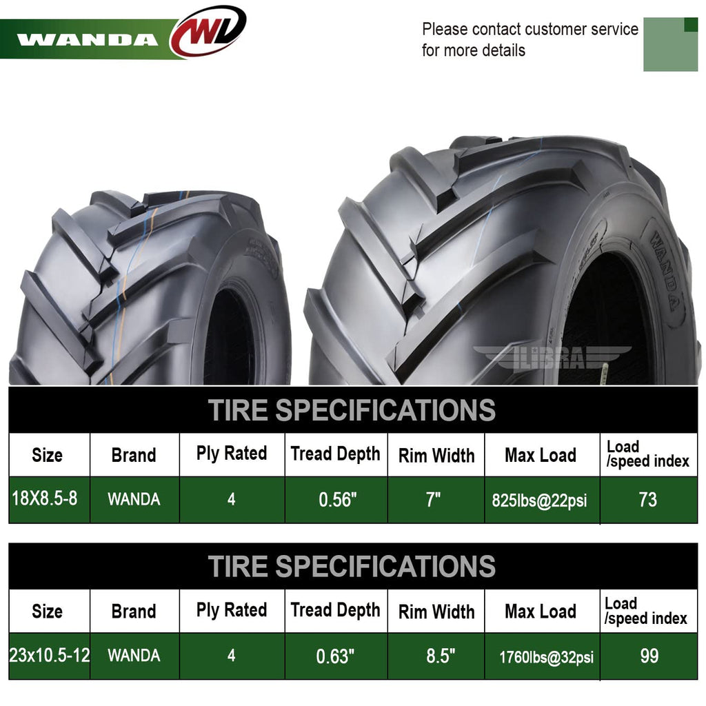 WANDA 4PC 15X6-6 & 20X10-8 Lawn Mower Tractor Tires Super Lug -13078/13071