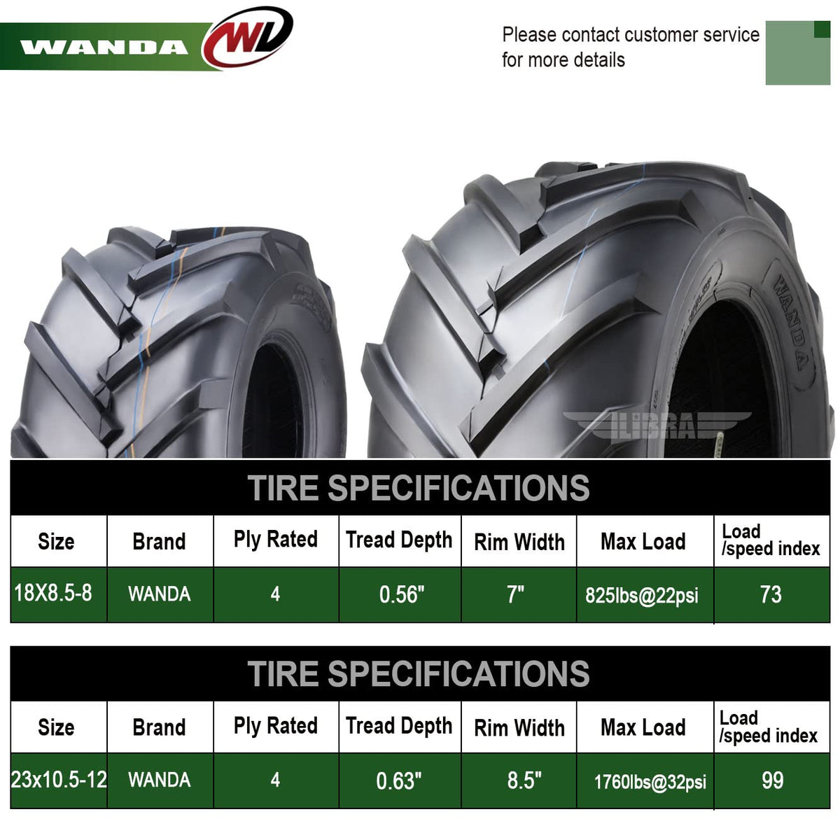 WANDA 4PC 15X6-6 & 20X10-8 Lawn Mower Tractor Tires Super Lug -13078/13071