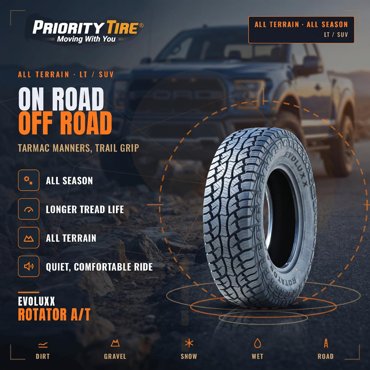 Evoluxx Rotator A/T LT235/80R17 All Terrain 120/117R E (10 Ply) Tire