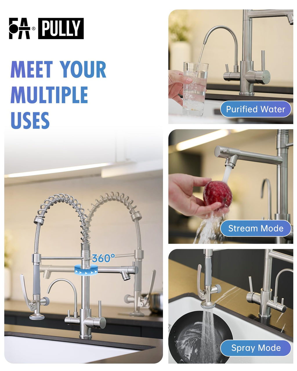 Fapully Black Kitchen Faucet,Commercial Pull Down Kitchen Sink Faucet