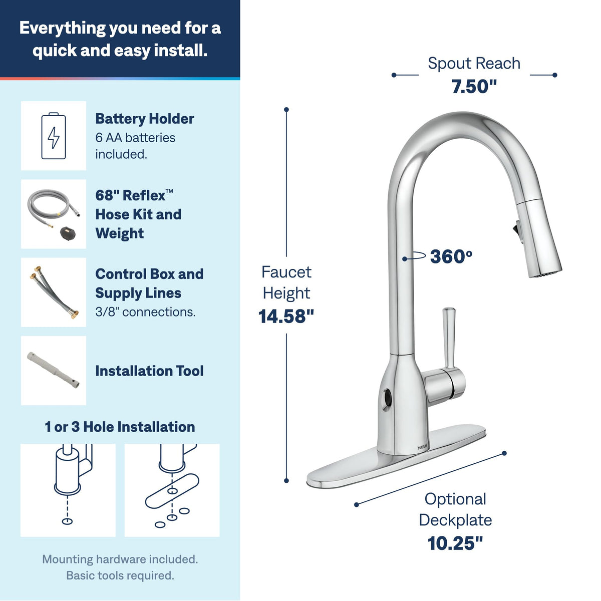 Moen Adler Spot Resist Stainless One-Handle High Arc Pulldown Kitchen Faucet with Power Clean, 87233SRS