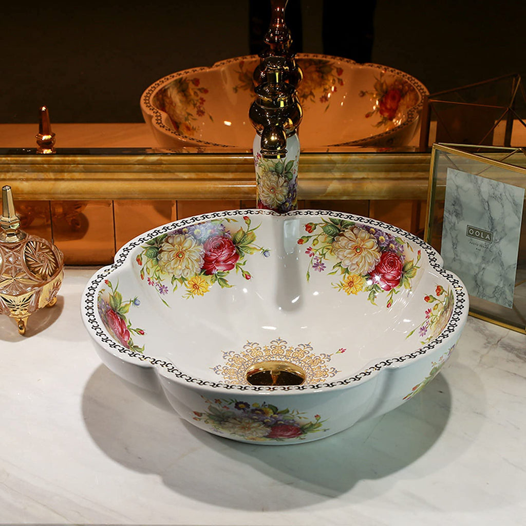 White Ceramic Bathroom Vessel Sink Artistic 1 Sink Only