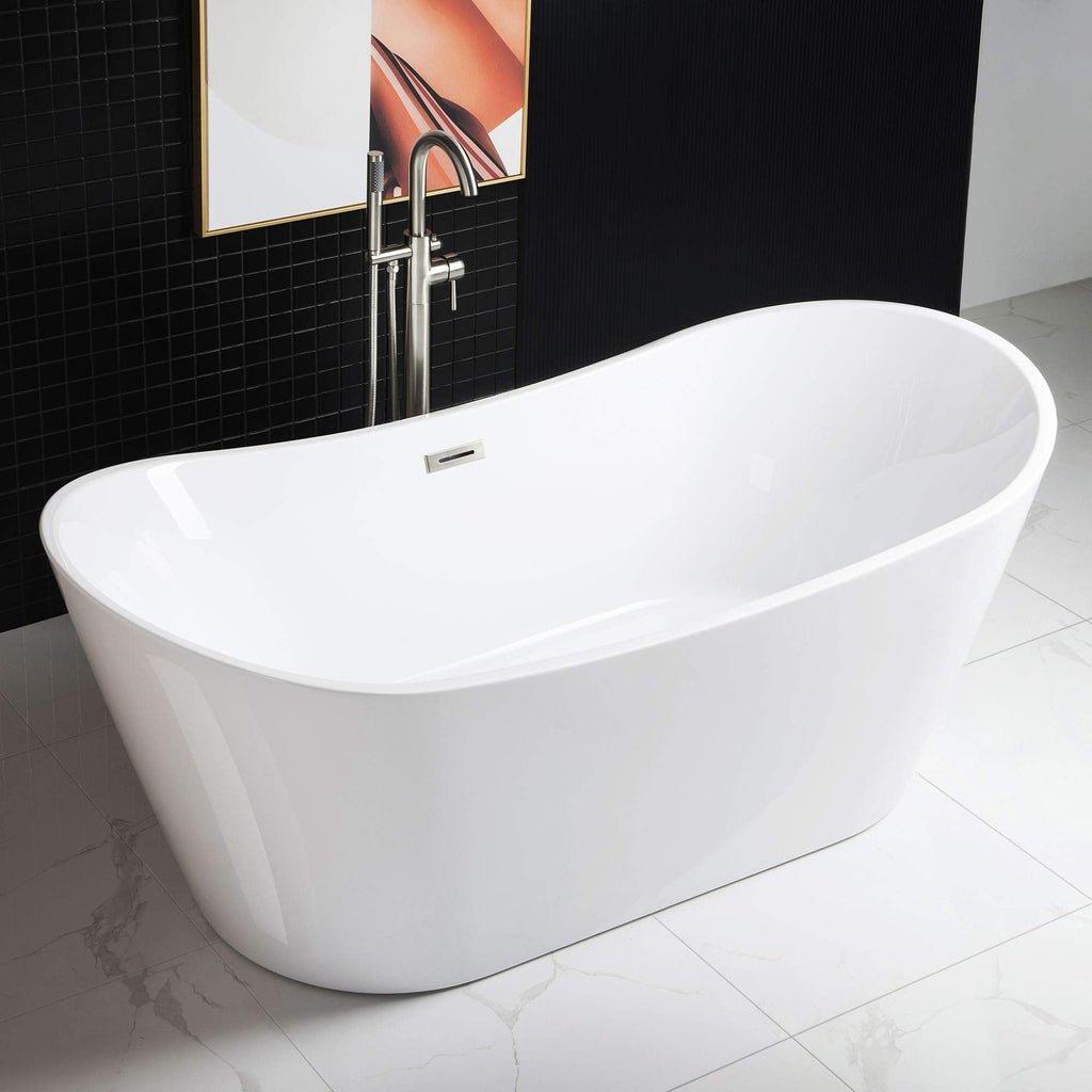WOODBRIDGE 71" Acrylic Freestanding Bathtub Contemporary Soaking Tub , White Acrylic ( Matte Black Drain/Overflow),B0017 MB Drain &O