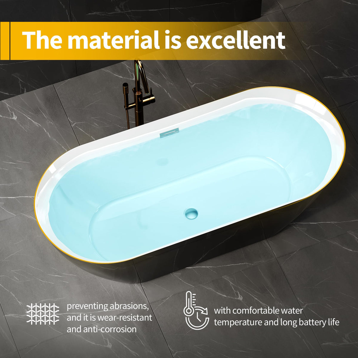 59" Acrylic Freestanding Bathtub, Modern Soaking Tub with Matte Drain and Overflow, Ergonomic Deep Design, Double-Walled Insulation, CUPC Certified, Easy Clean, Slip-Resistant, Gloss White