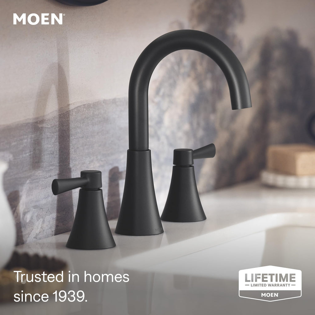 Moen 84022BL Ronan 2-Handle Centerset Bath Faucet w/Drain, Matte Black
