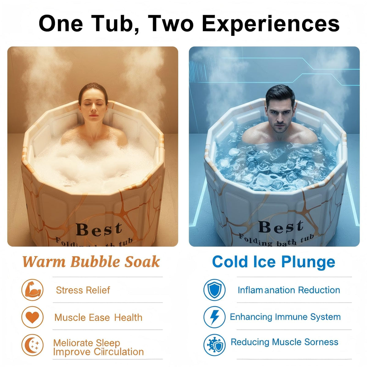 Portable Bathtub for Adult, Foldable Soaking Bathtub for Hot SPA&Ice Bath, Foldable Small Bathtub collapsible bathtub for Bathing, 6-layer Insulated portable tub,Space-Saving (black 41.3X26.6 IN)