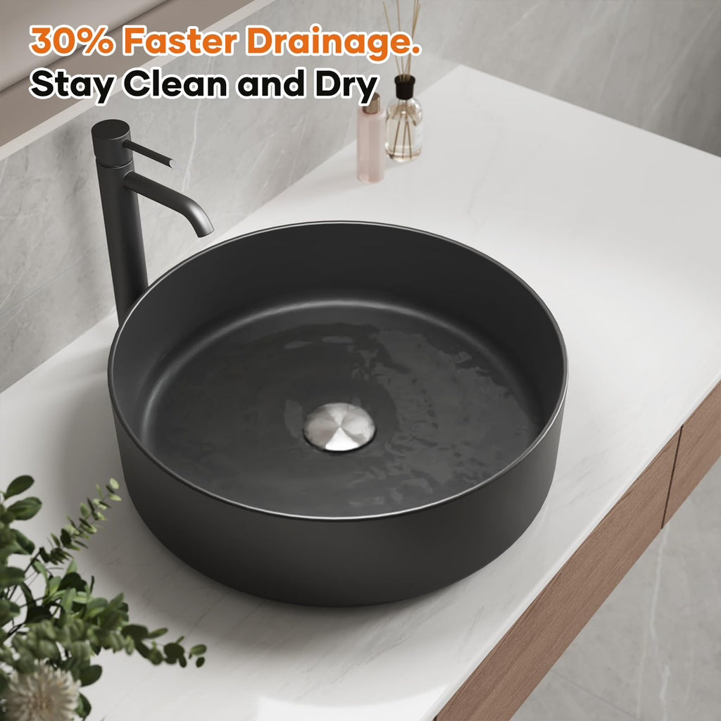 Ceramic Vessel Sink, Retro Round, 16.9" with Overflow