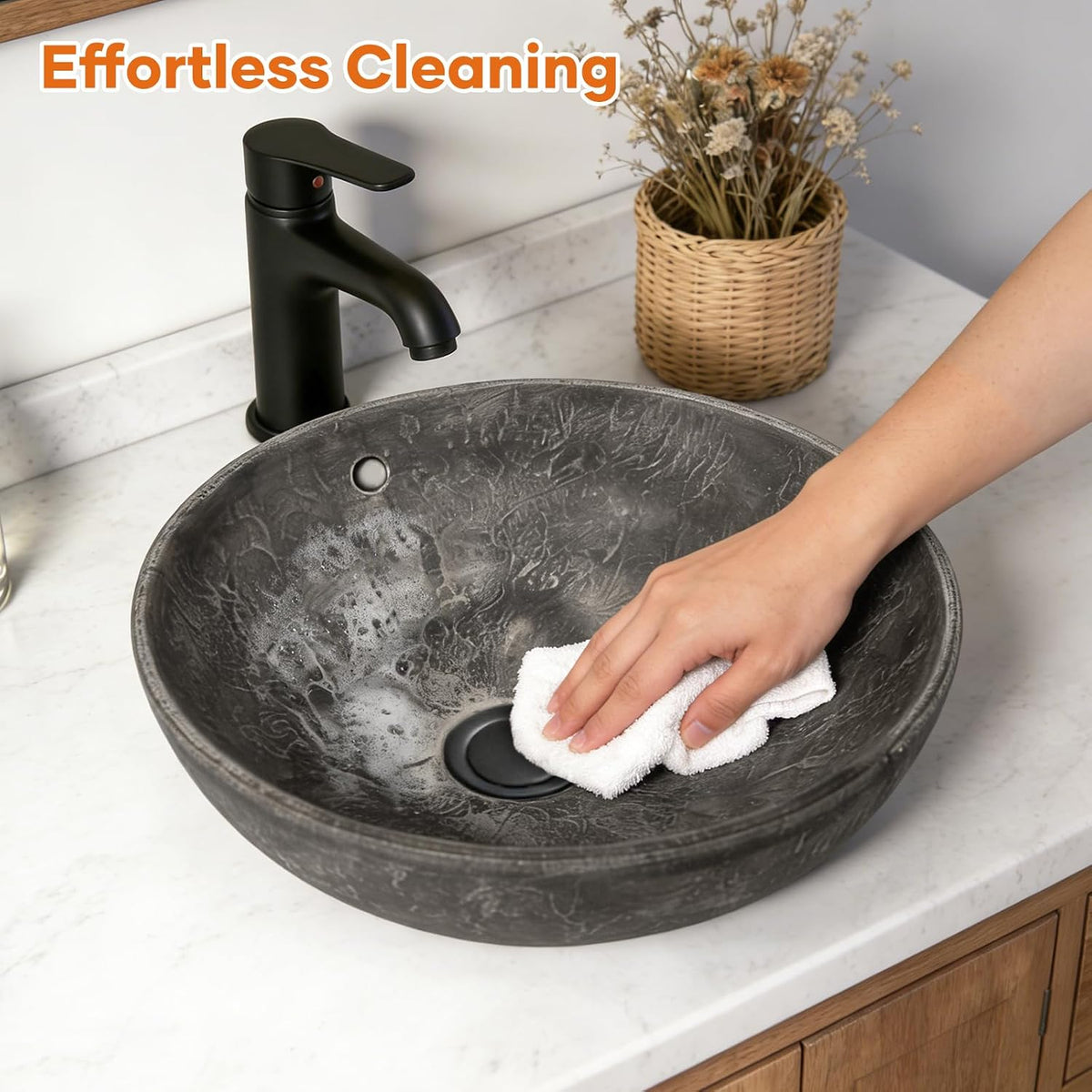 Ceramic Vessel Sink, Retro Round, 16.9" with Overflow