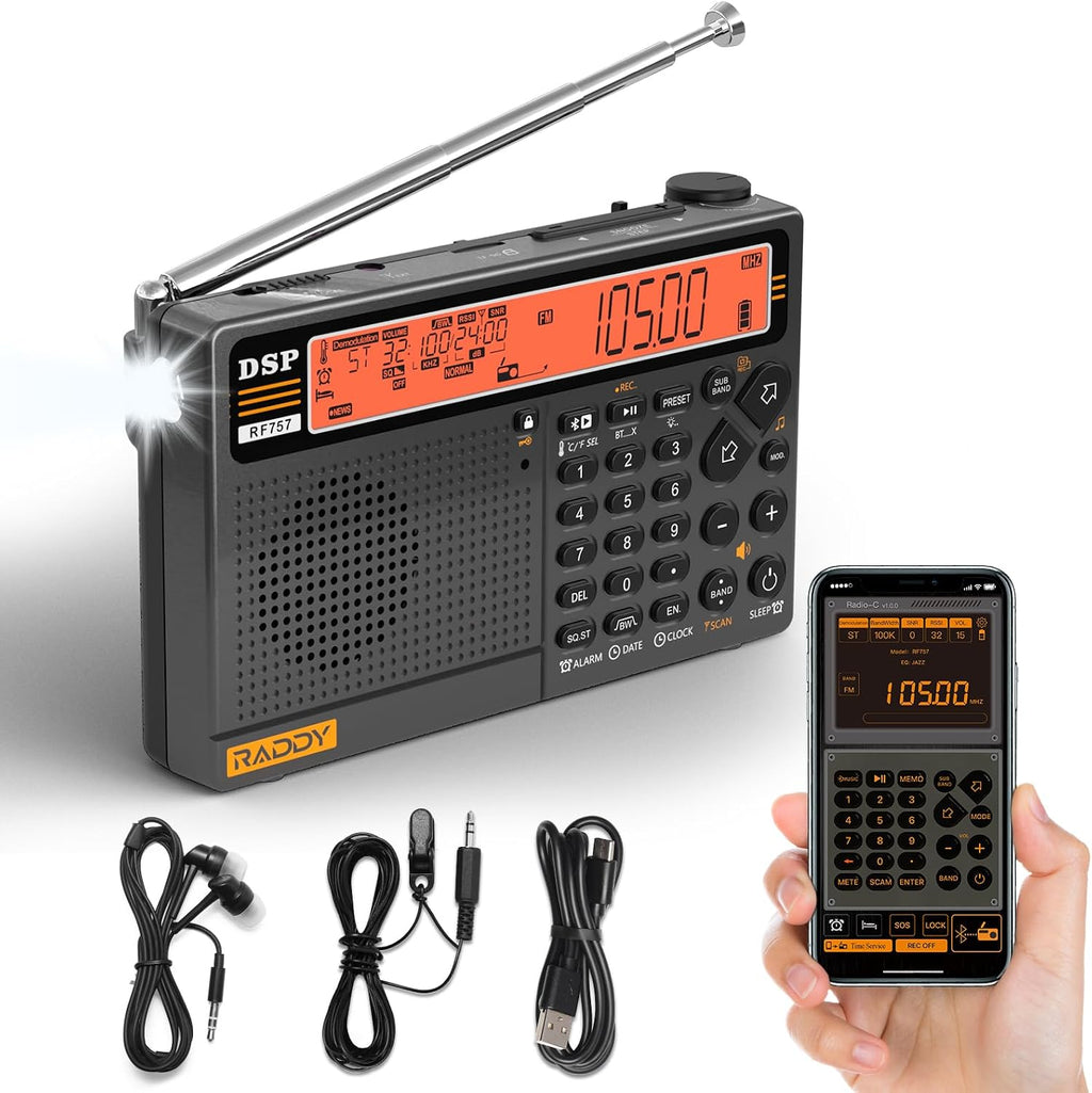 Raddy RF757 App Control Shortwave Radio, Bluetooth Receiver