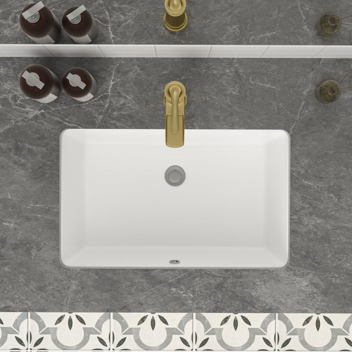 Mocoloo Bathroom Sink Undermount 22"x16" White Rectangle Porcelain Sink with Vertical Sides and Overflow Drain Under Counter Mount Ceramic Lavatory Vanity Sinks for Bathroom Interior Size 19 x 13