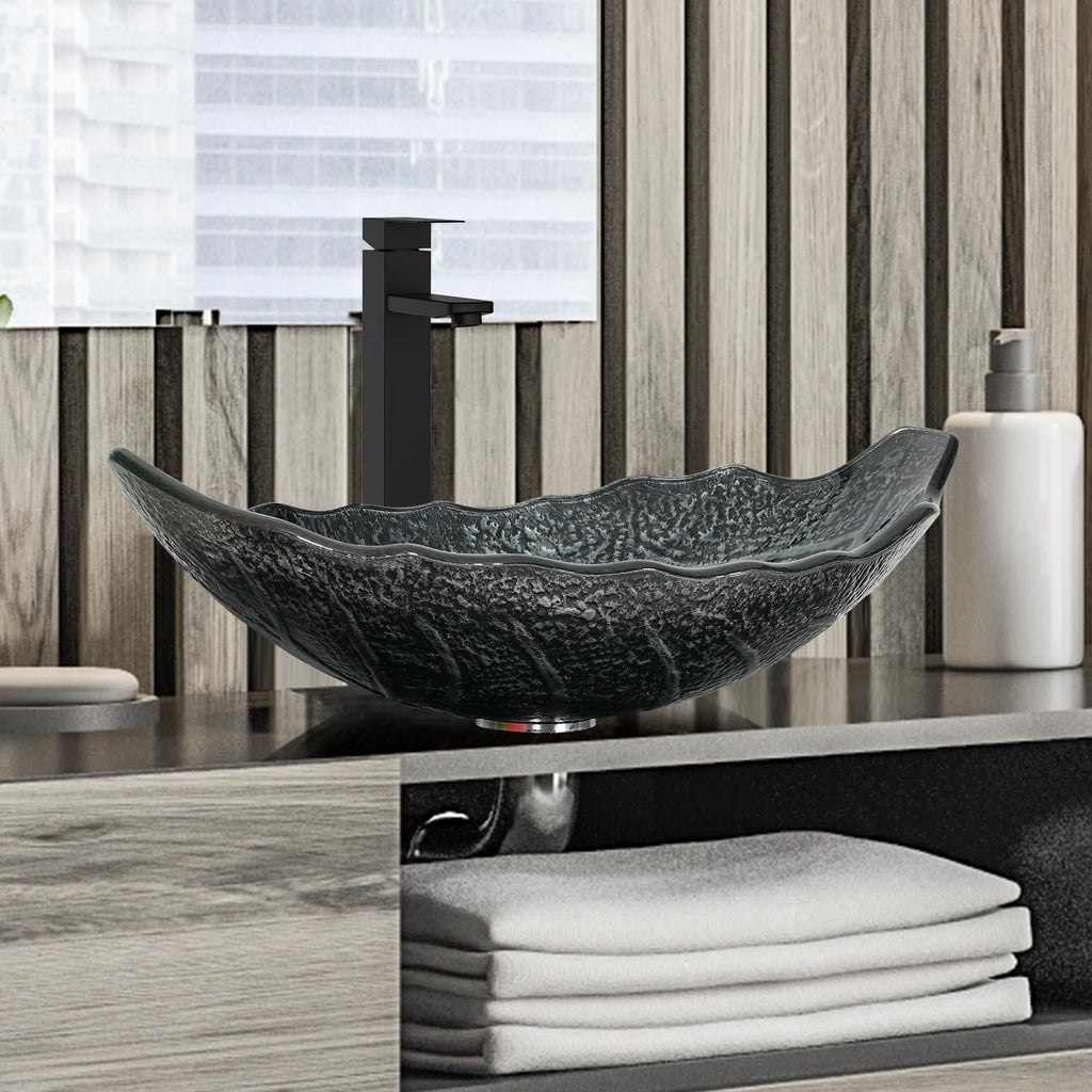 Bathroom Boat Shape Artistic Glass Vessel Sink, Gold