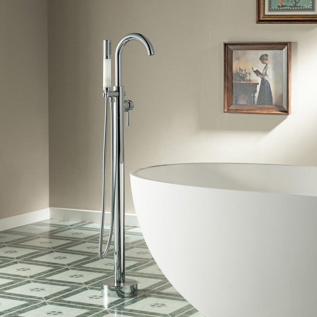 WOODBRIDGE 59" L x 29-1/2" W Freestanding Contemporary Soaking Bathtub with Chrome Drain & Overflow, White, B2514 C
