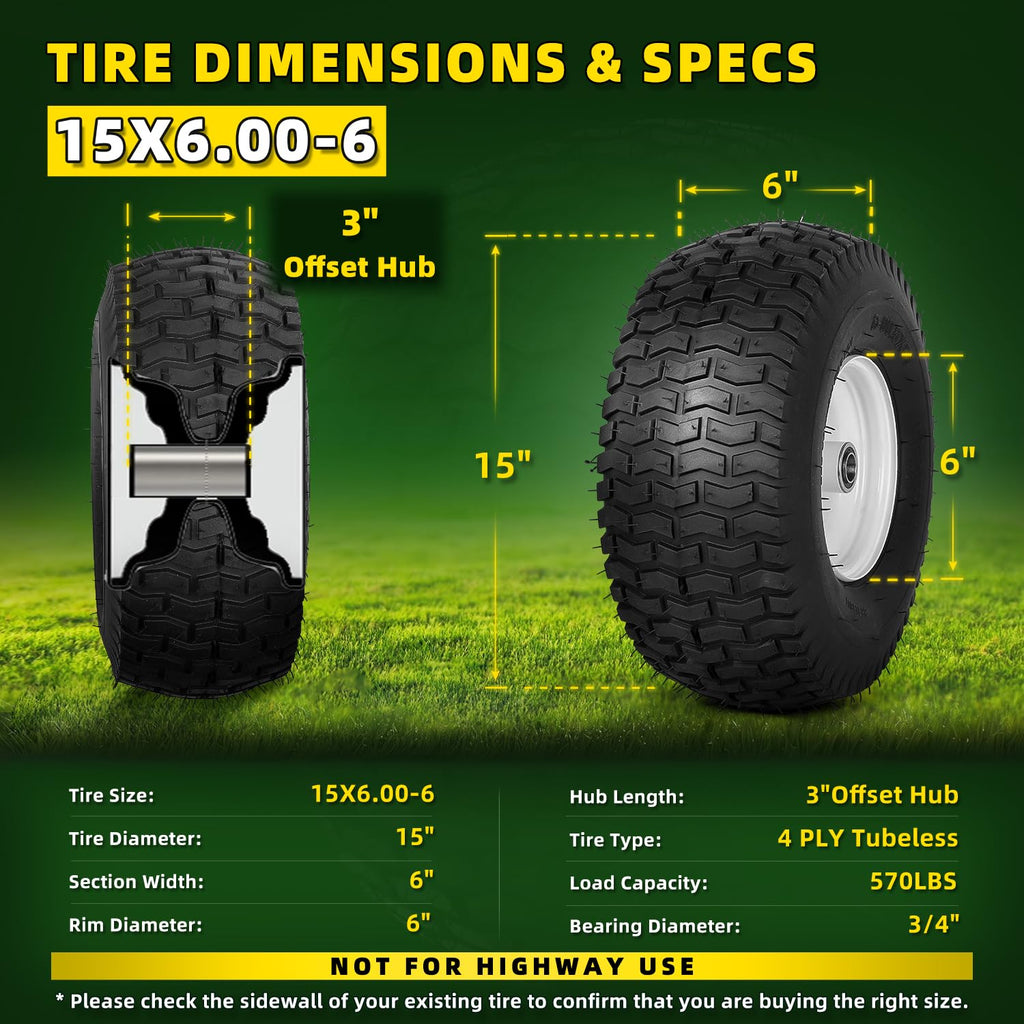 (2 Pack) 20x8.00-8 Tubeless Rear Riding Mowers Tire and Wheel Assemblies