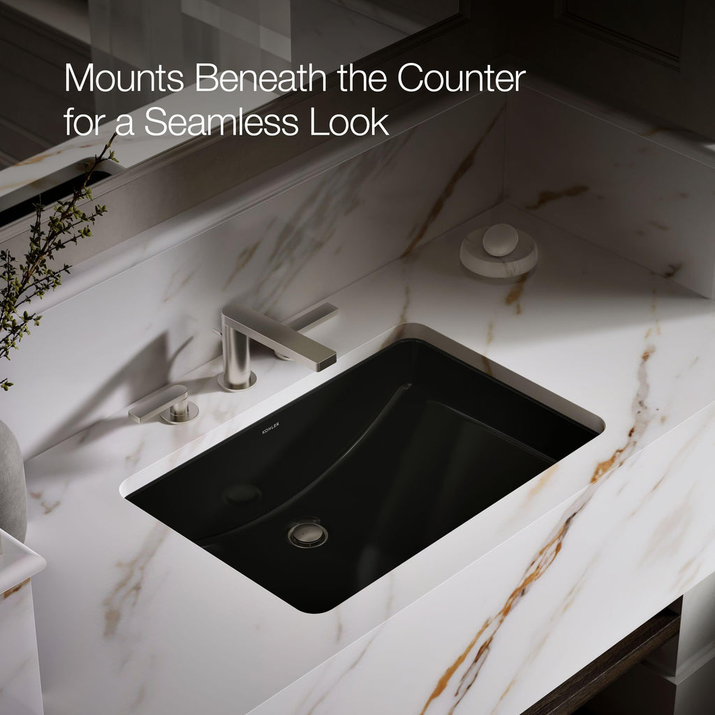 KOHLER 2215-0 Ladena Rectangular Undermount Bathroom Sink Vanity With Curved Bottom, 23-1/4 L x 16-1/4 W, White Bathroom Sinks