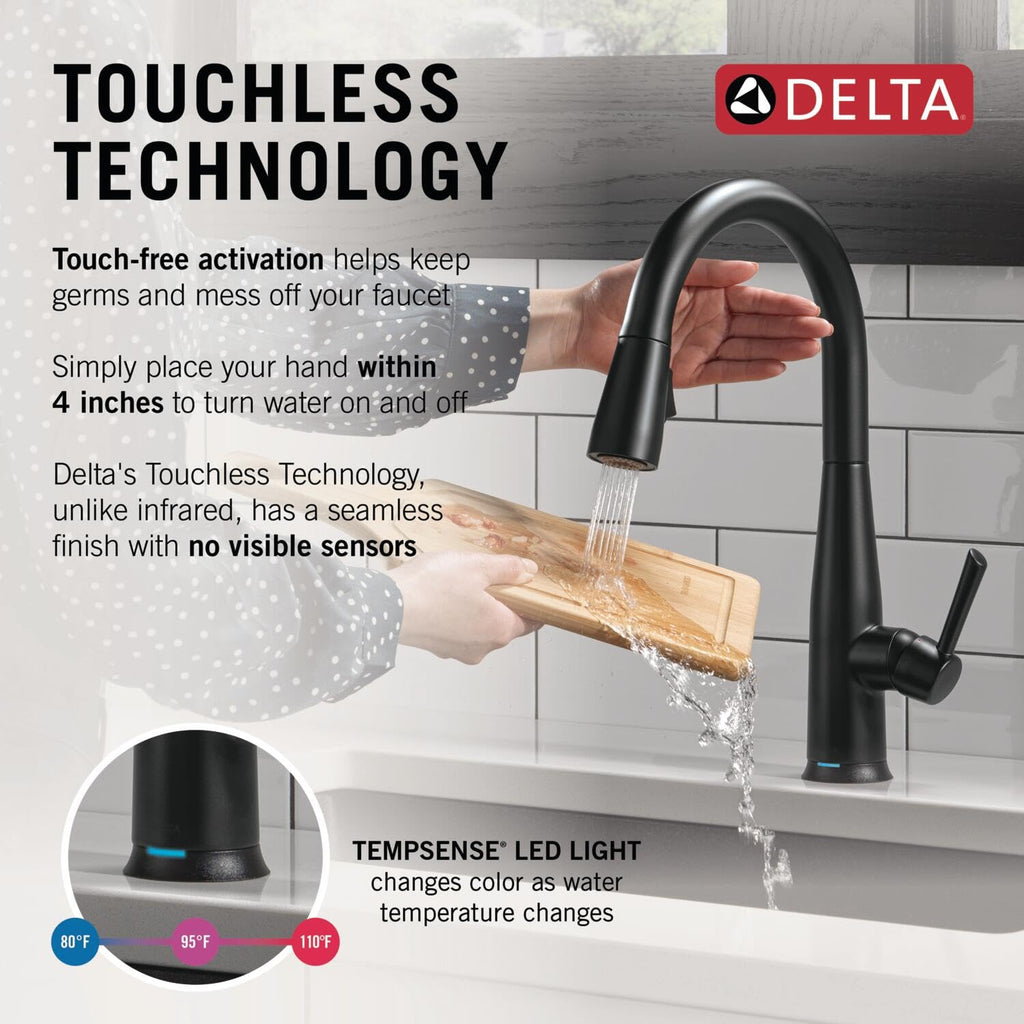 Delta Essa Brushed Nickel Kitchen Faucet with Pull Down Sprayer, Modern Single Hole Kitchen Sink Faucet, Single Handle, Arctic Stainless 9113-AR-DST