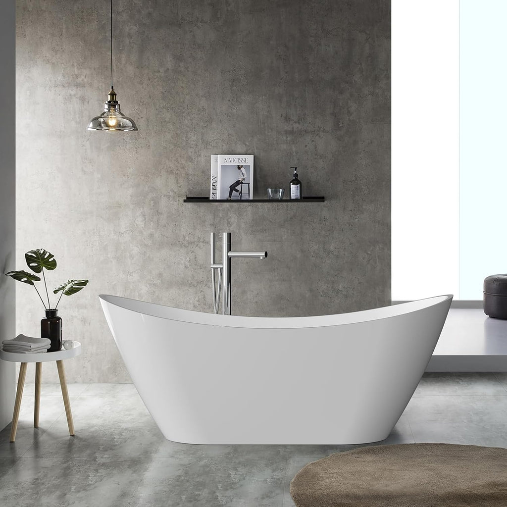 59" Freestanding Bathtub, Acrylic Streamline Stand Alone Soaking Bath Tubs