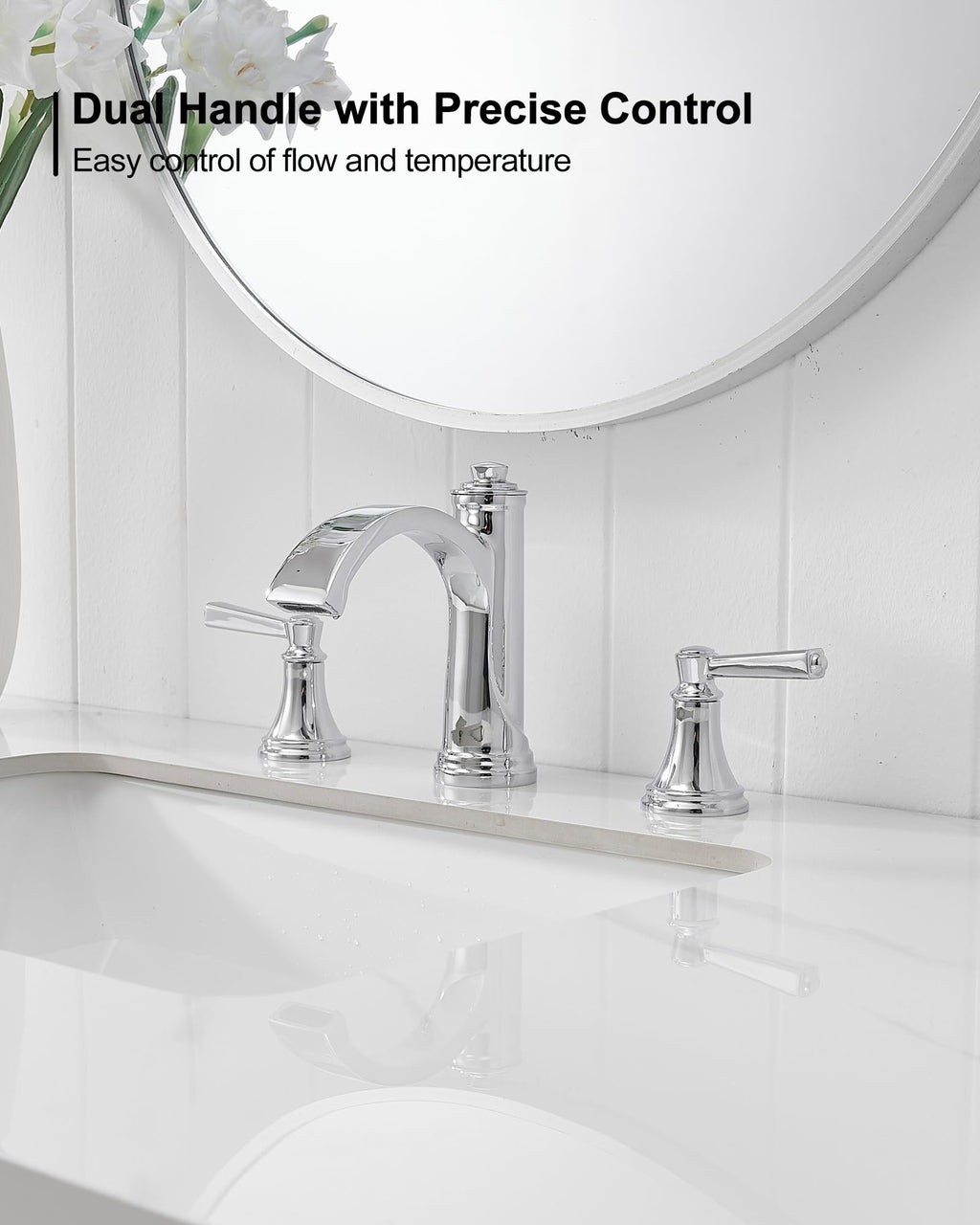 Waterfall Bathroom Faucet 3 Hole, 4-16 Inch Oil Rubbed Bronze Bathroom Faucet, Brass Bathroom Sink Faucet, 2 Handle Bathroom Faucets, Bathroom Vanity Faucet with Pop-Up Drain, Water Hoses