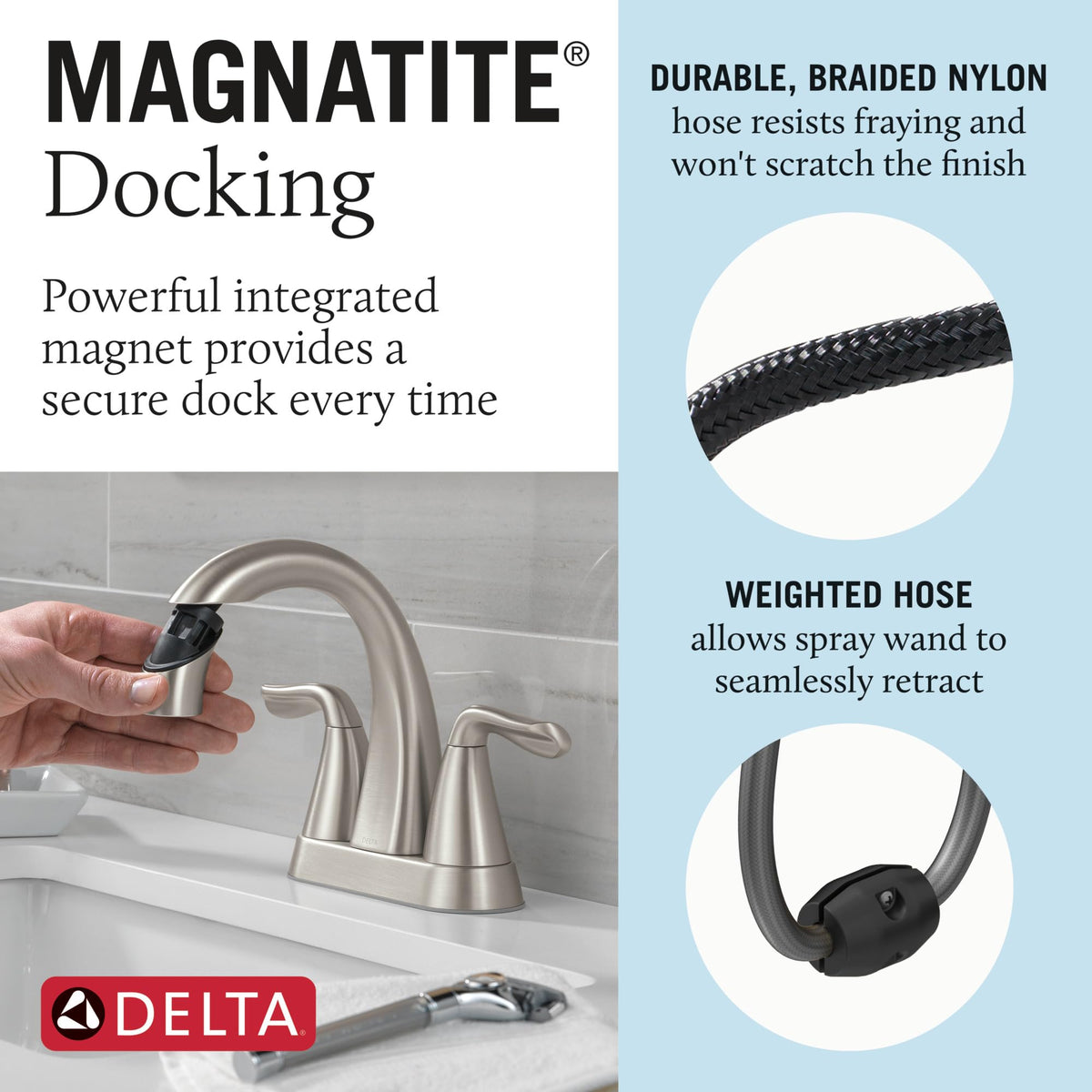 Delta Arvo Centerset Bathroom Faucet, Brushed Nickel 2-Handle Bathroom Faucet, Delta Bathroom Sink Faucet, Brushed Nickel 3-Hole Bathroom Faucet, Spotshield Stainless 25840LF-SS