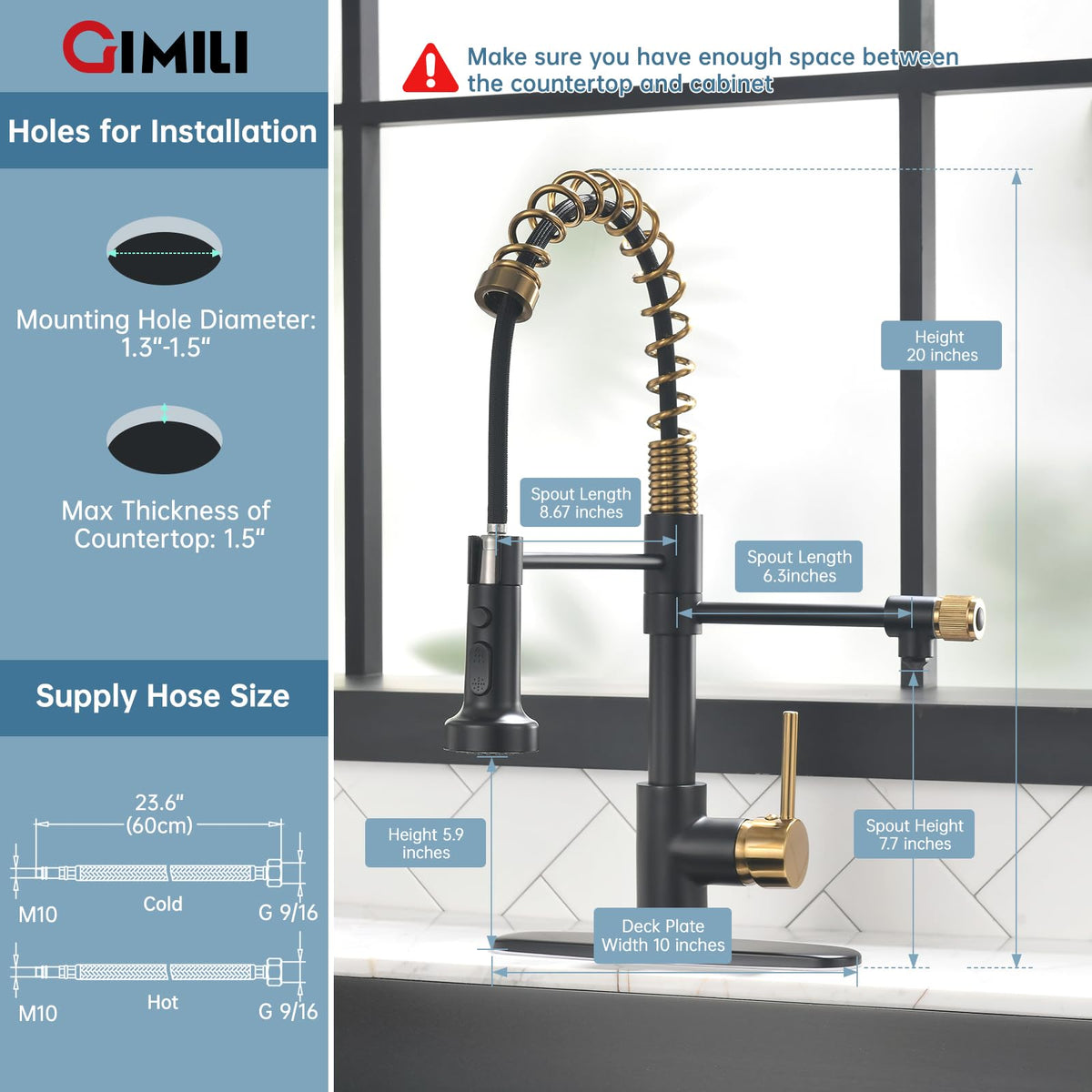 GIMILI Filter Kitchen Faucet Drinking Water Faucet 3 in 1 Brushed Nickel