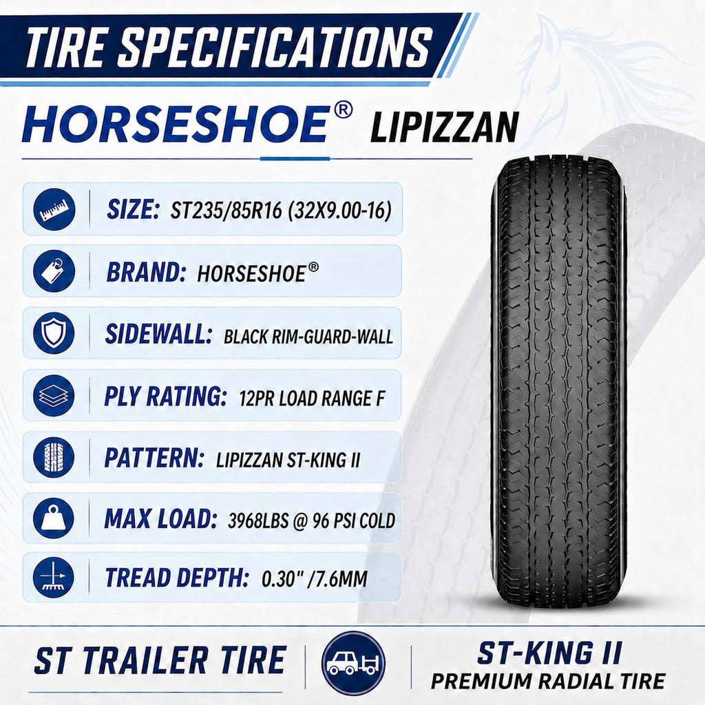 HORSESHOE LIPIZZAN 4 New ST225/75R15 12PR ST-KING II Steel Belted Radial LRF Super Heavy Duty Premium Trailer Tires w/Featured Rim-Guard-Wall 120/115M 81mph BSW 225 7515 A/T A/S (4, ST 225/75R15 12PR)