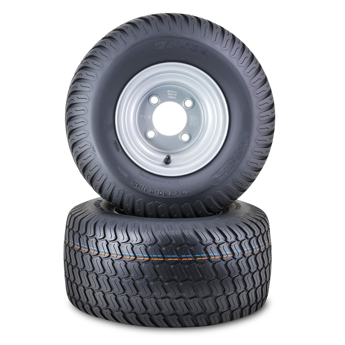 WANDA Lawn Mower Tire Wheel 18X8.5-8 4PR w/4X4" PCD Silver Rim-13028, Set 2