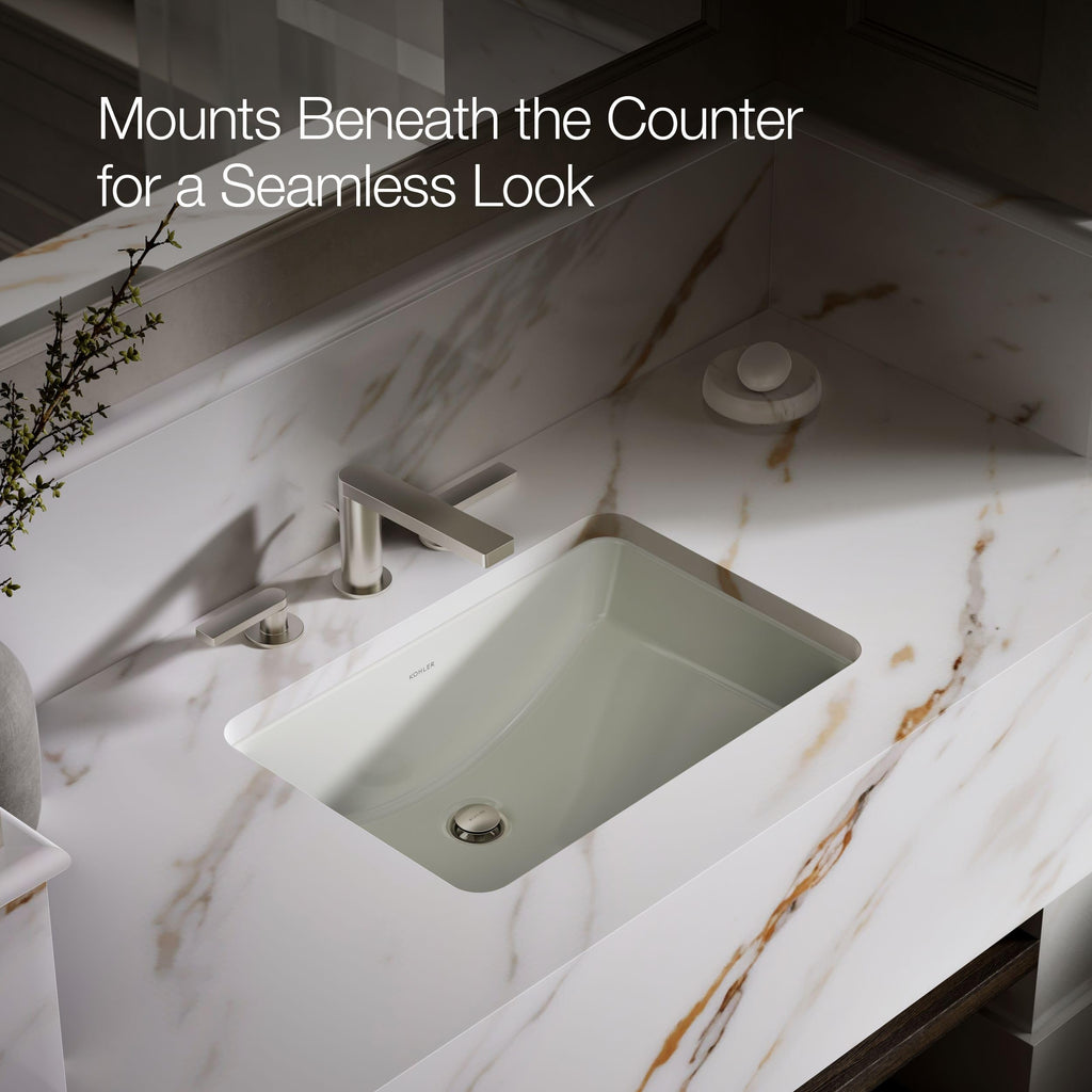 KOHLER 2214-0 Ladena Rectangular Undermount Bathroom Sink With Curved Bottom, 20-7/8" W X 14-3/8" L, White