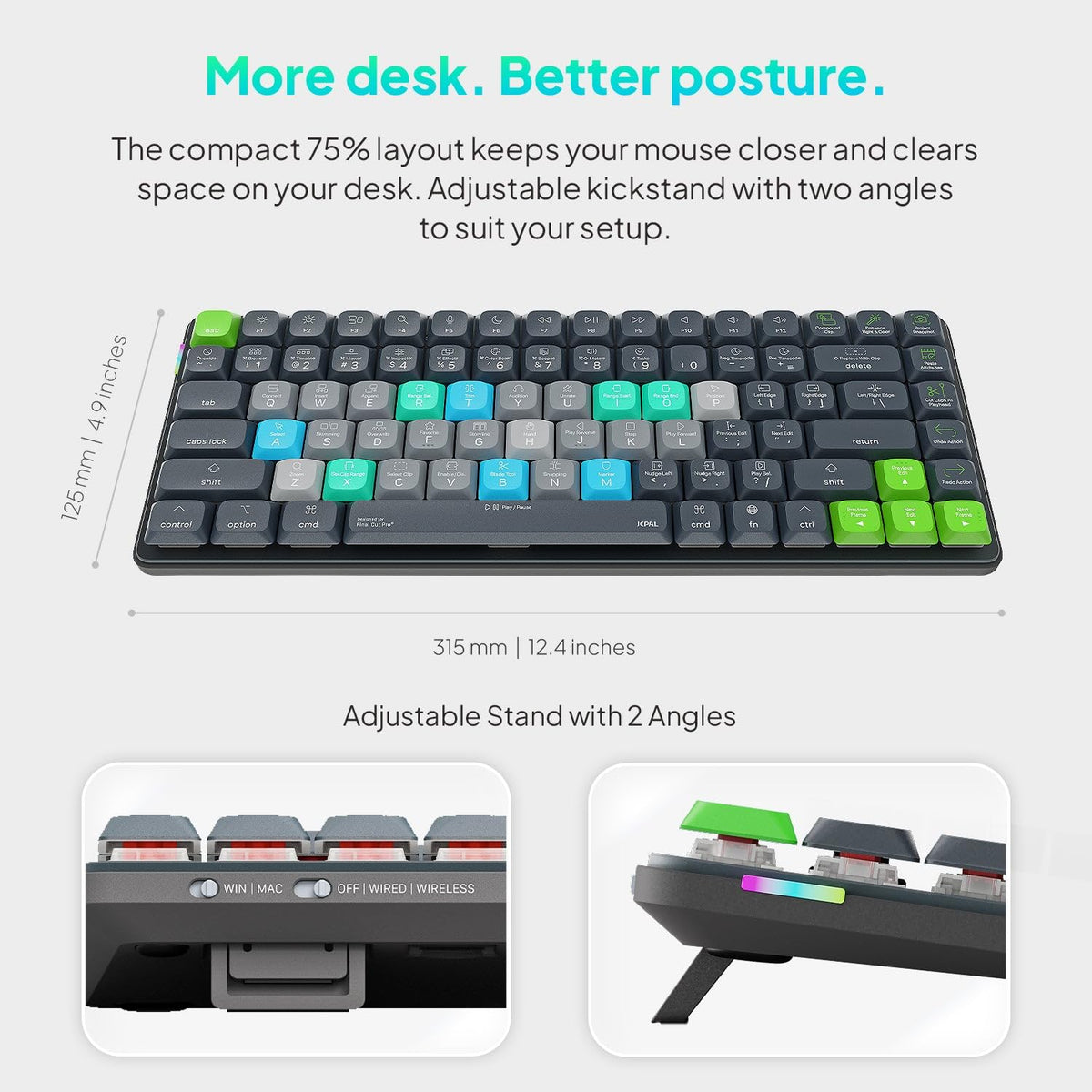 JCPAL Dash Adobe Premiere Pro Wireless Shortcut Keyboard for Mac/PC