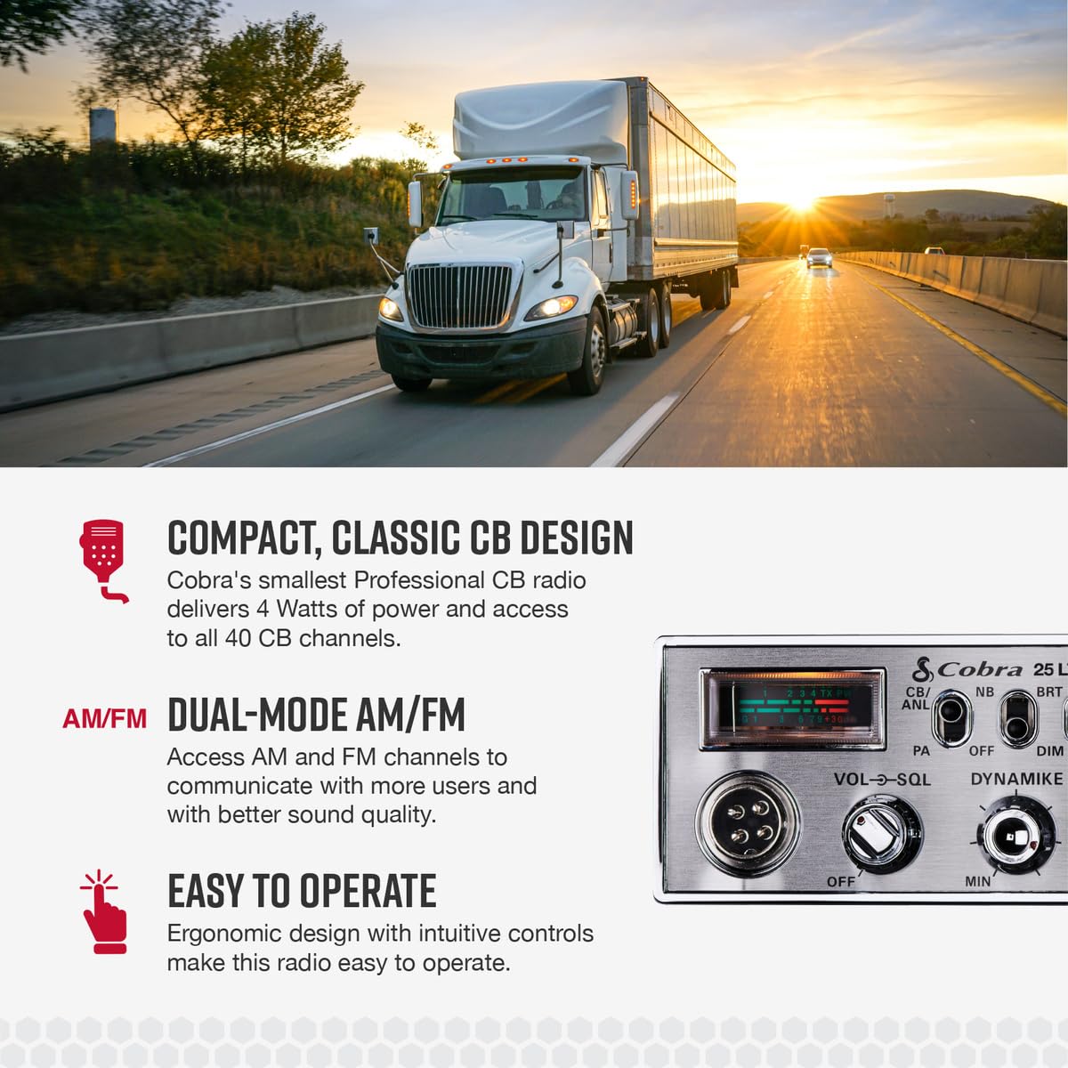 Cobra 29 LTD Chrome AM/FM Professional CB Radio - Easy to Operate, Emergency Radio, Instant Channel 9, 4-Watt Output, Full 40 Channels, Adjustable Receiver and SWR Calibration, Chrome