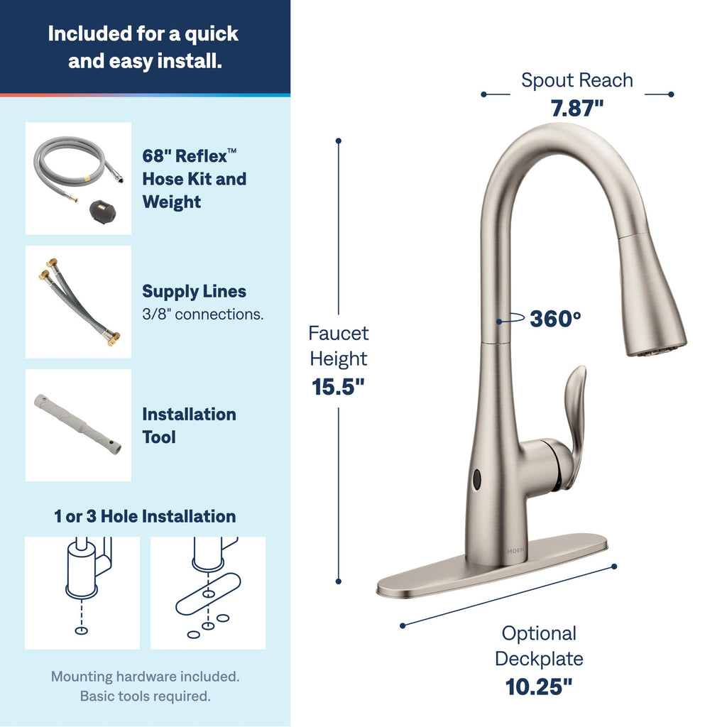 Moen Arbor Spot Resist Stainless One-Handle Pulldown Kitchen Faucet with Sprayer and a Reflex Docking System, Kitchen Sink Faucet Featuring Power Boost for a Faster Clean, 7594SRS