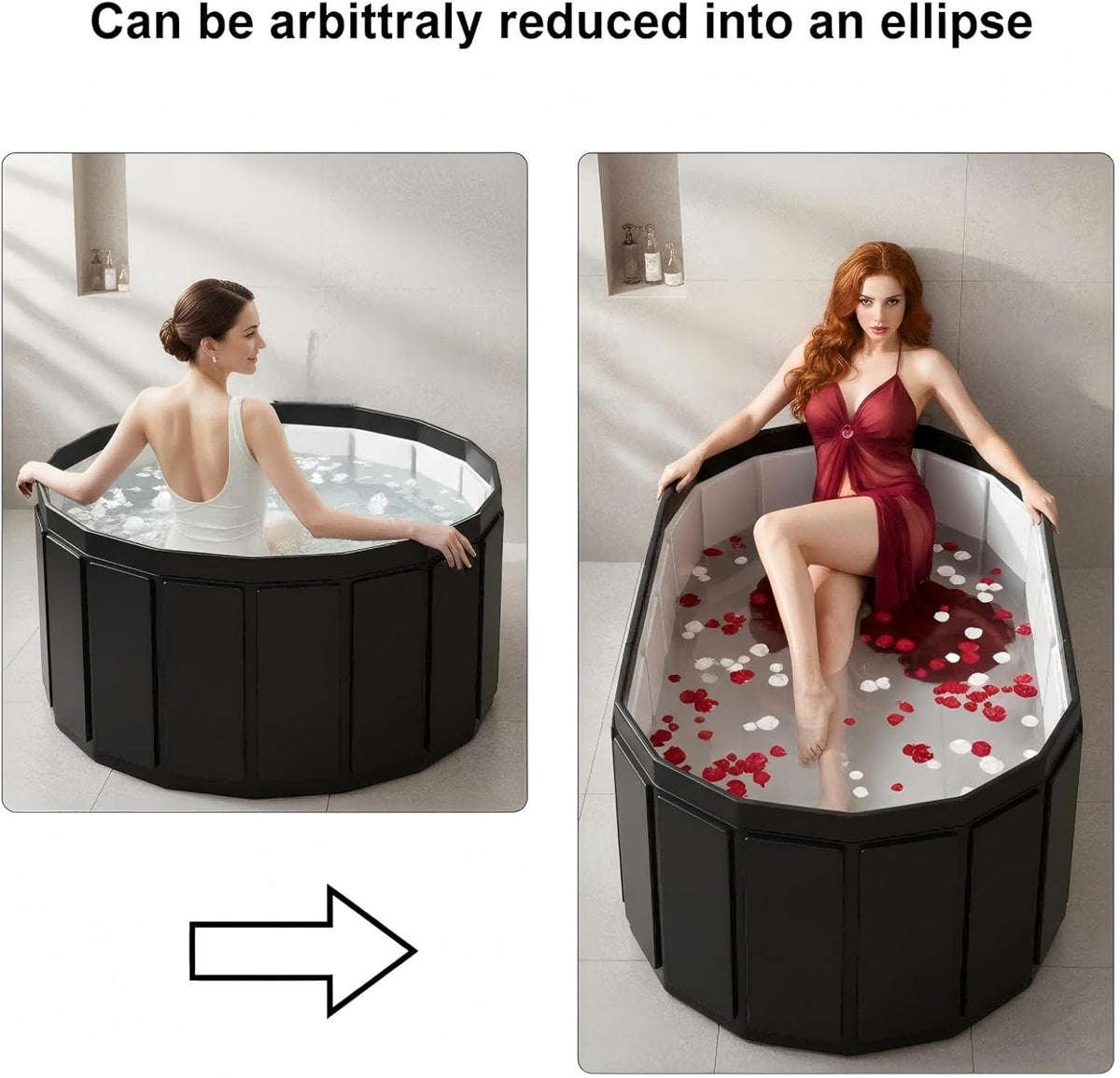 Portable Bathtub for Adult, Foldable Soaking Bathtub for Hot SPA&Ice Bath, Foldable Small Bathtub collapsible bathtub for Bathing, 6-layer Insulated portable tub,Space-Saving (black 41.3X26.6 IN)