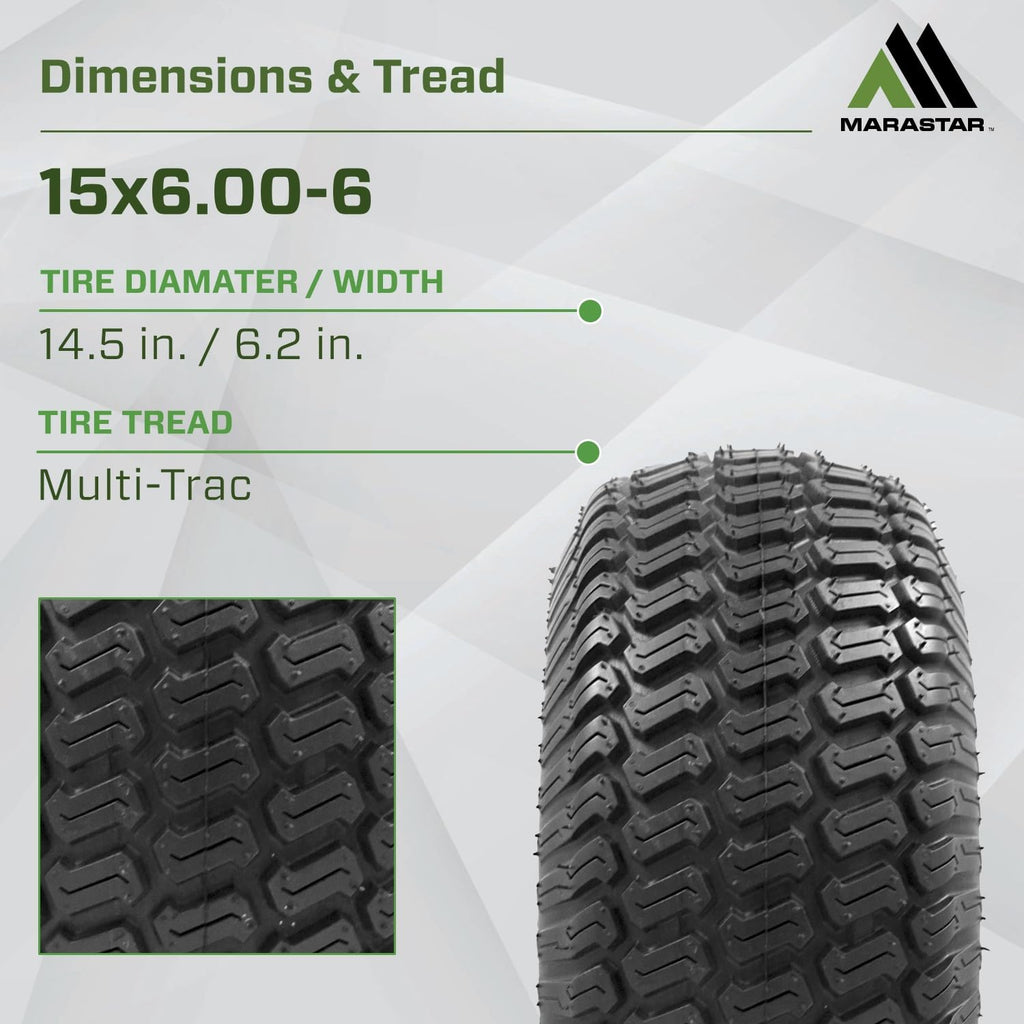 MARASTAR 21425 15x6.00-6 Tire and Wheel Assembly, Replacement Riding Lawn Mower Front Tires Compatible with 100 and 300 Series John Deere Riding Mowers, 2 pack