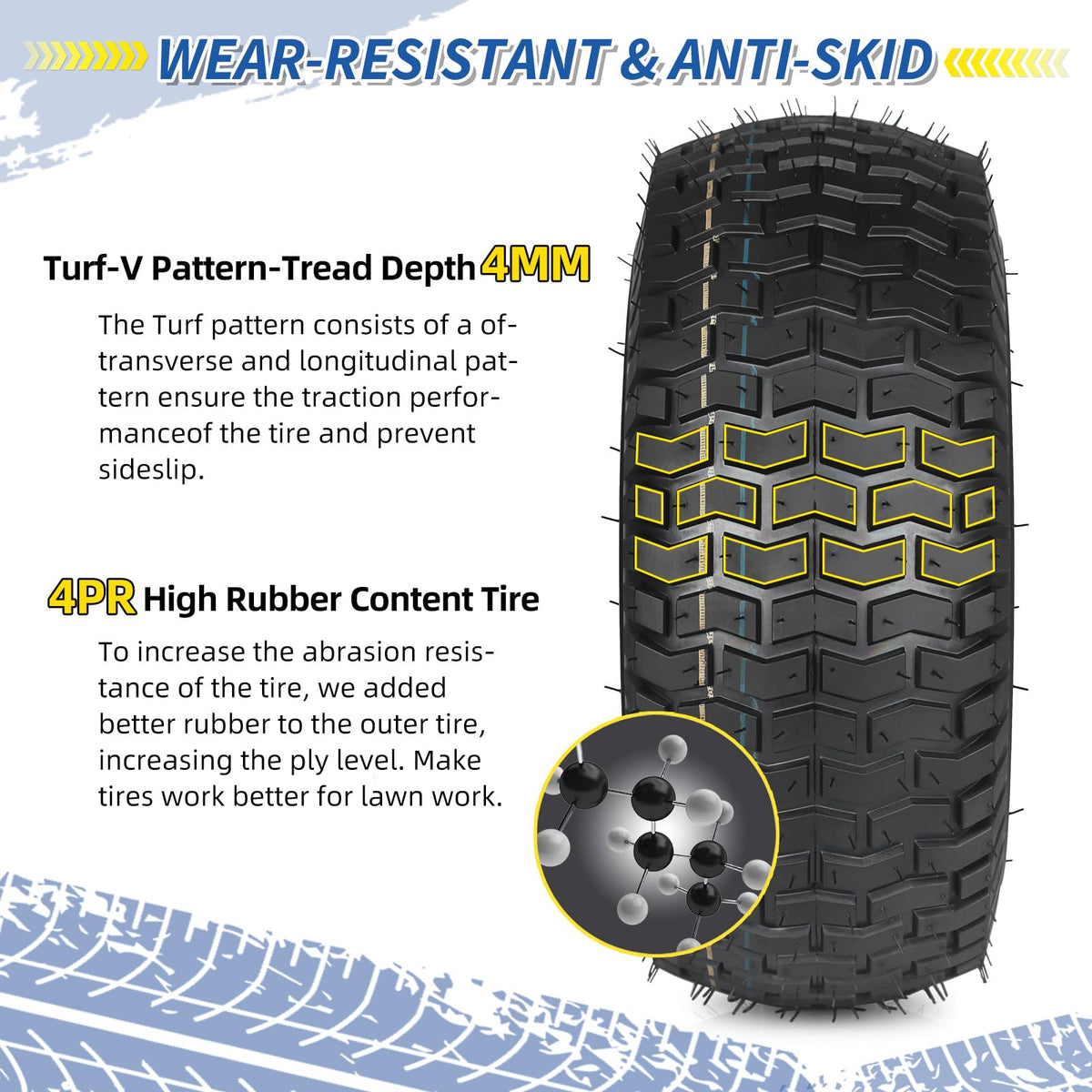 GICOOL 20x8.00-8 Lawn Mower Tire and Wheel, 4 Ply Tubeless Tire, 20x8-8nhs Riding Lawn Mower and Tractor Rear Tire and Wheel Assemblies, 3.5" Offset Hub, 3/4" Borehole, and 3/16" Keyway