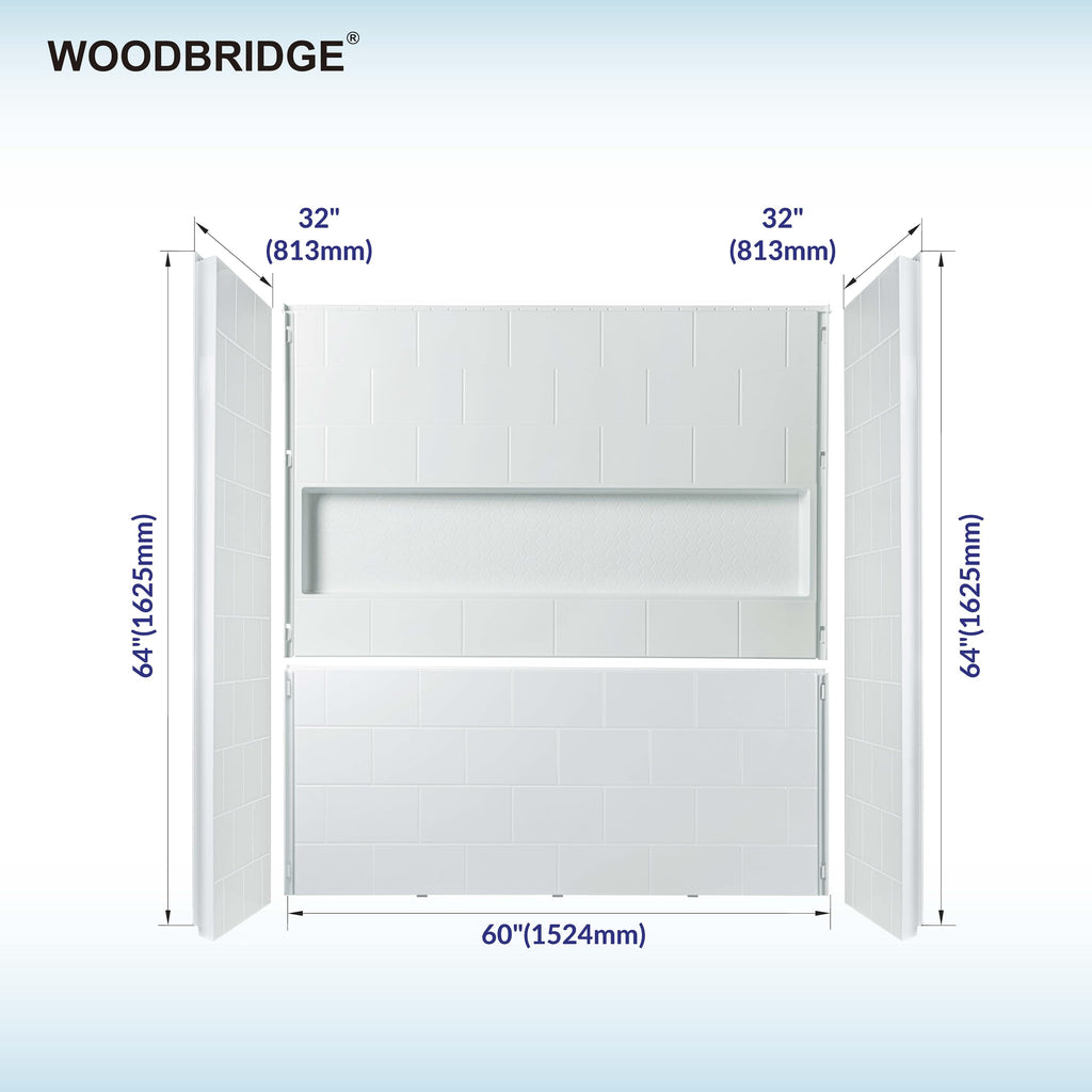 WOODBRIDGE 60â x 32â Four-Piece Direct-to-Stud Alcove Tub Surround with Left-Drain Hole Soaking Bathtub Combo in White