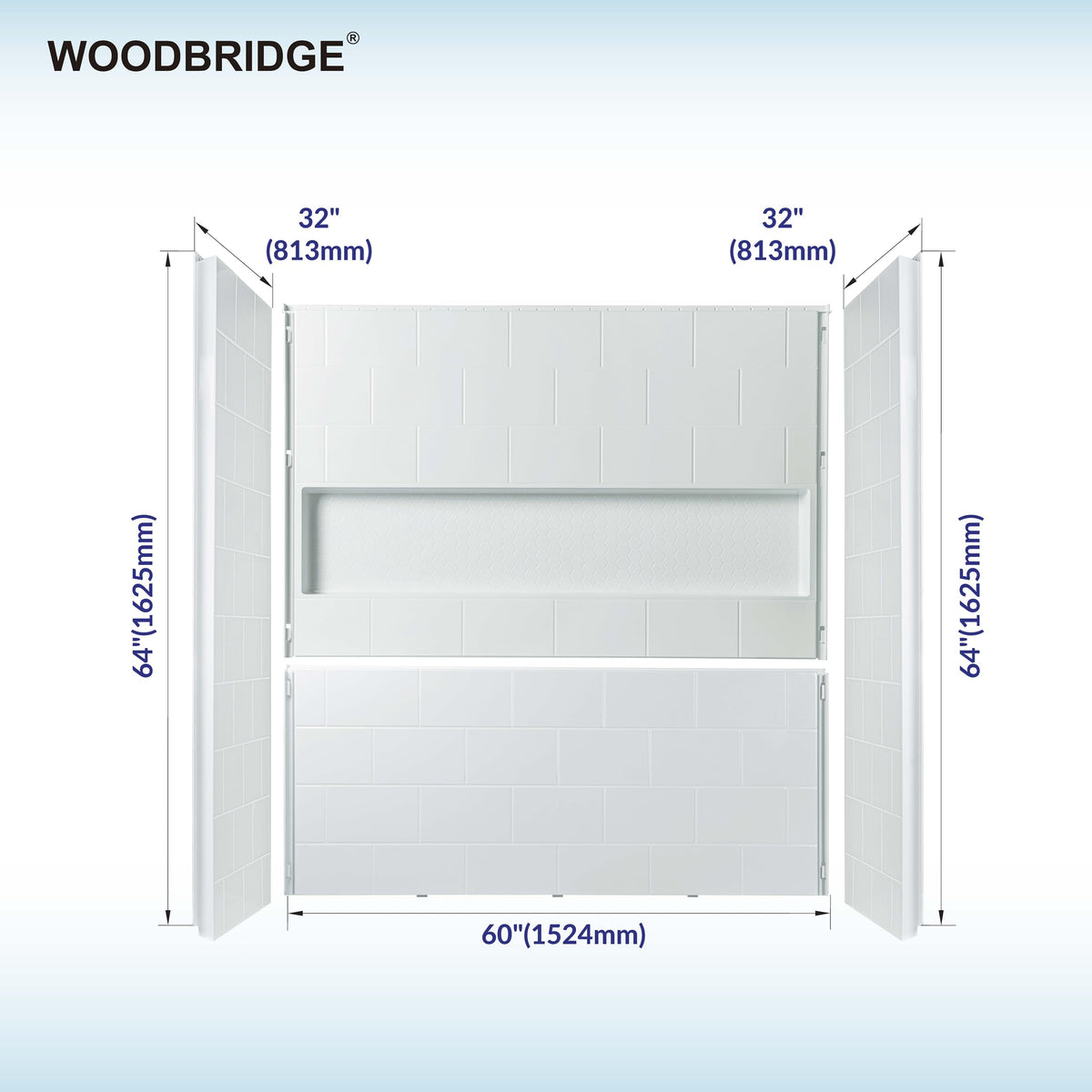 WOODBRIDGE 60â x 32â Four-Piece Direct-to-Stud Alcove Tub Surround with Left-Drain Hole Soaking Bathtub Combo in White