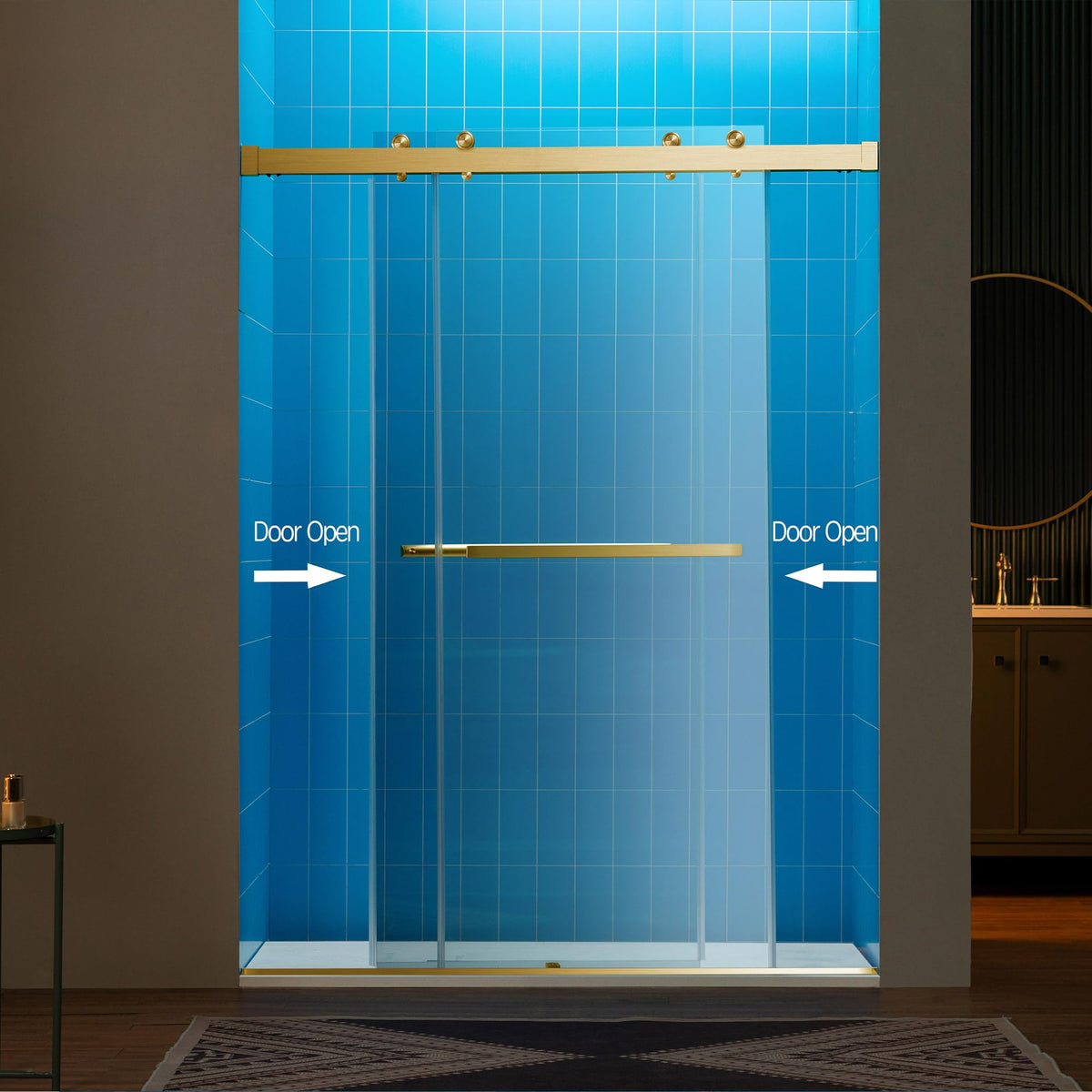 Woodbridge 56-60" W x 62" H Frameless Bathtub Shower Door,Double Sliding Soft-Close Doors,3/8(10mm) Tempered Glass with Explosion Proof Film in Brushed Bronze Finish