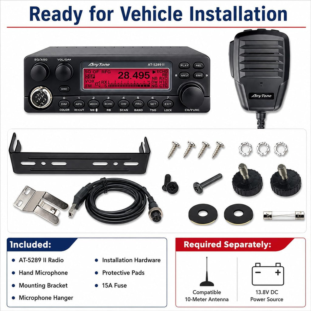 AnyTone AT-5289 II 10 Meter Mobile Ham Radio, 50W FM, 20W AM (60W PEP)