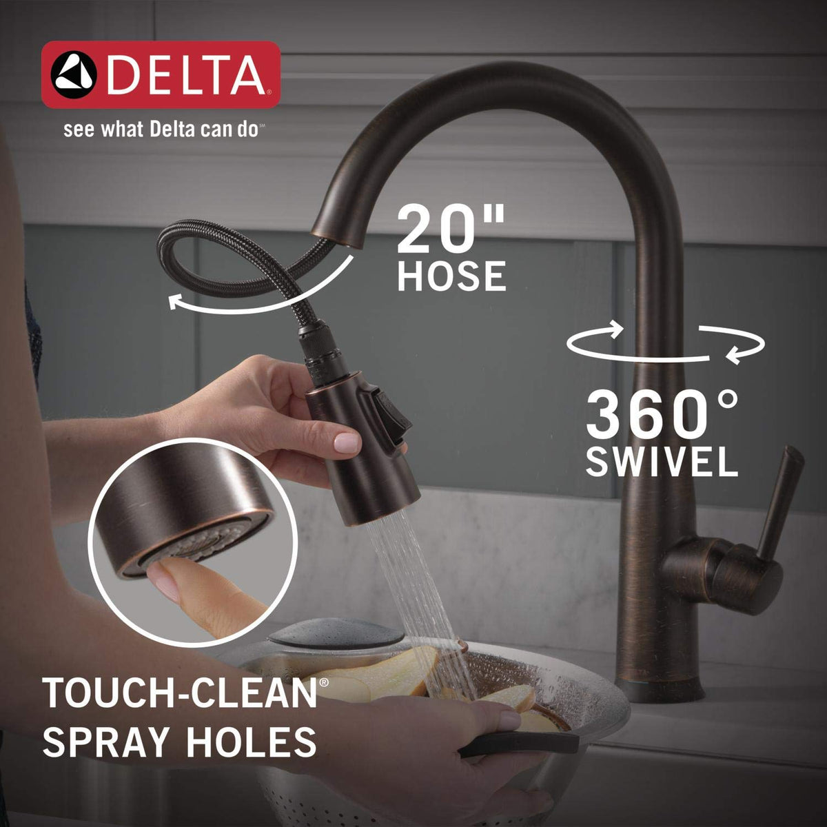 Delta Essa Brushed Nickel Kitchen Faucet with Pull Down Sprayer, Modern Single Hole Kitchen Sink Faucet, Single Handle, Arctic Stainless 9113-AR-DST