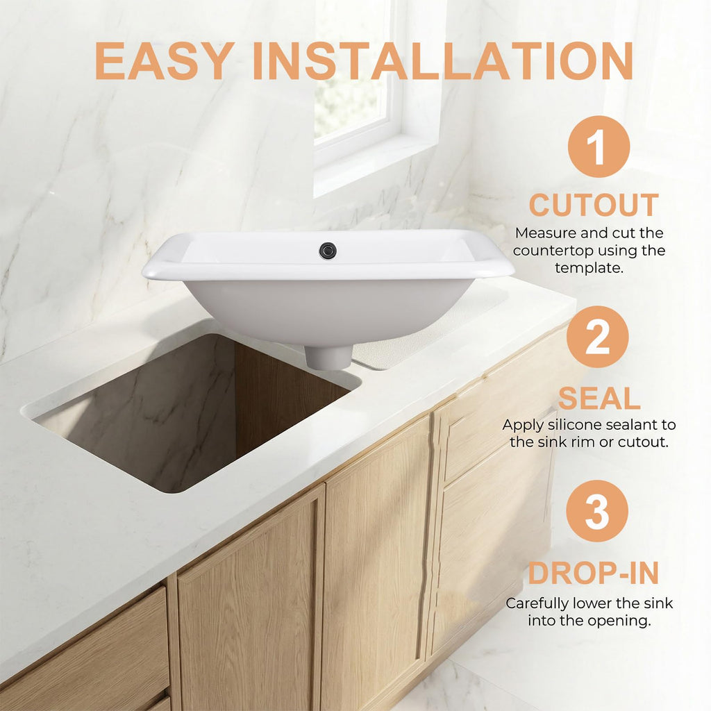 23" Drop-in Bathroom Sink with 8" Widespread 3 Hole Ceramic Basin