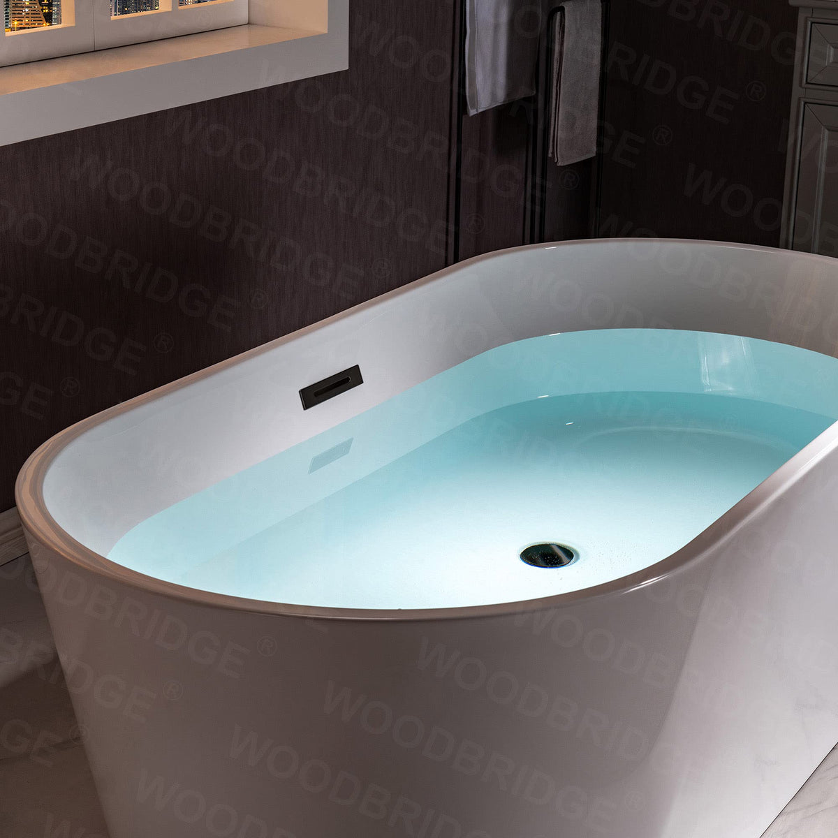 WOODBRIDGE 54" Acrylic Freestanding Bathtub Contemporary Soaking White Tub with Brushed Gold Overflow and Drainï¼BTA1702-BG