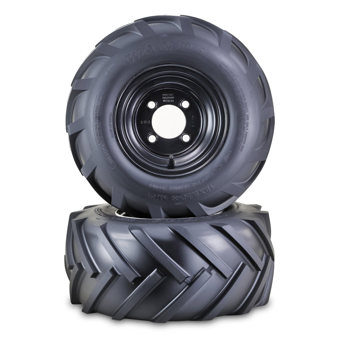 WANDA Lawn Mower Tractor Tire Wheel 18X7.5-8 4PR w/ 4X4" PCD White Rim,SET2