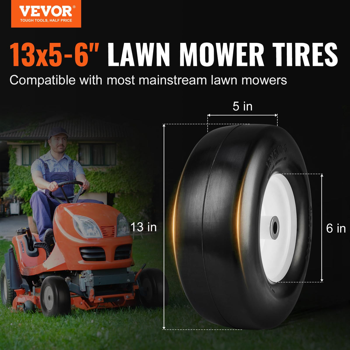 VEVOR Lawn Mower Tires with Rim, 20x8-8" Tubeless Tractor Tires, 2-Pack Tire and Wheel Assembly, S-Turf Pneumatic Tires with 3.5" Offset Hub and 3/4" Bushing Size, for Riding Mowers Lawn Tractors